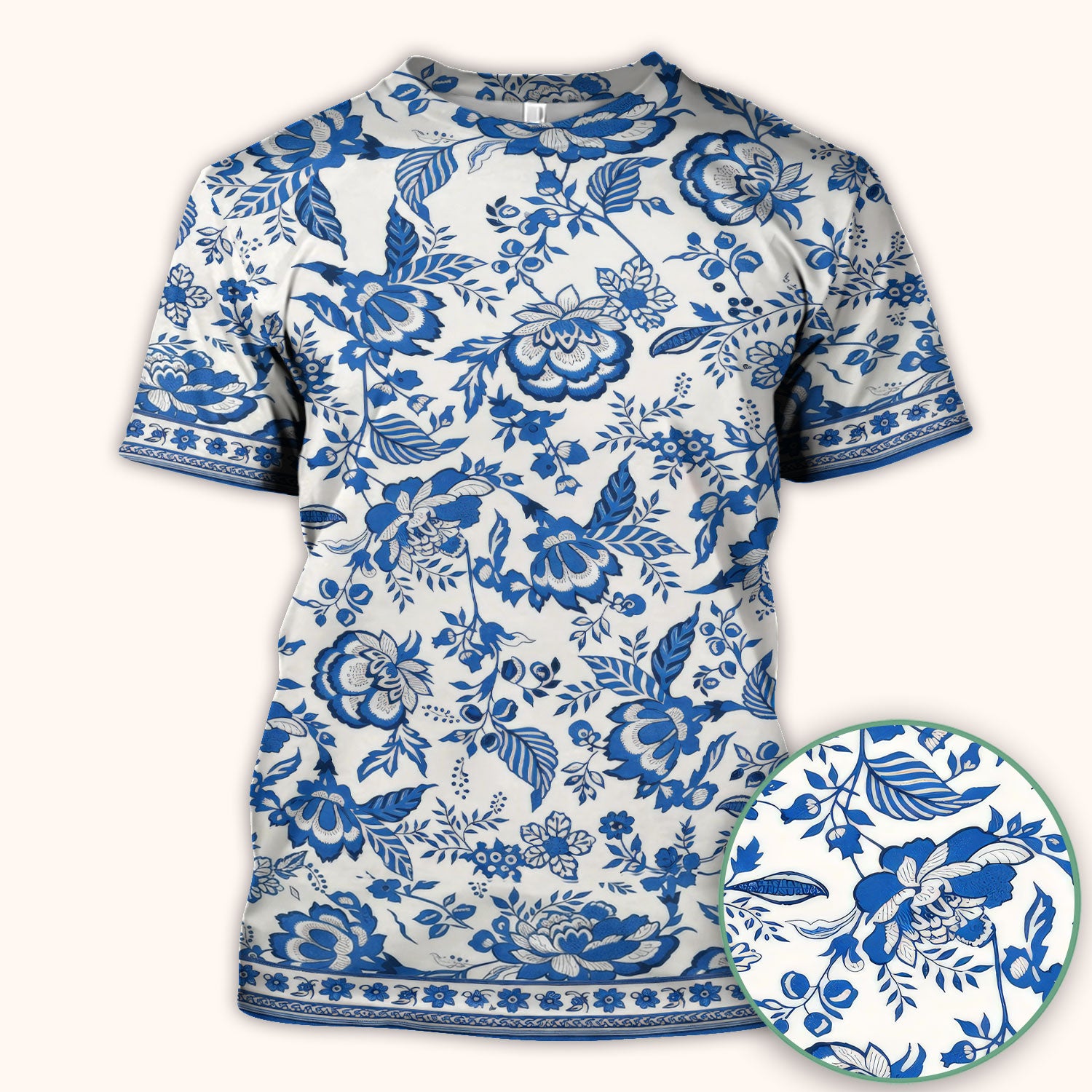 Toile De Jouy Scrub Top For Women, Floral Pattern Nurse Shirt, Comfortable Scrubs For Nursing