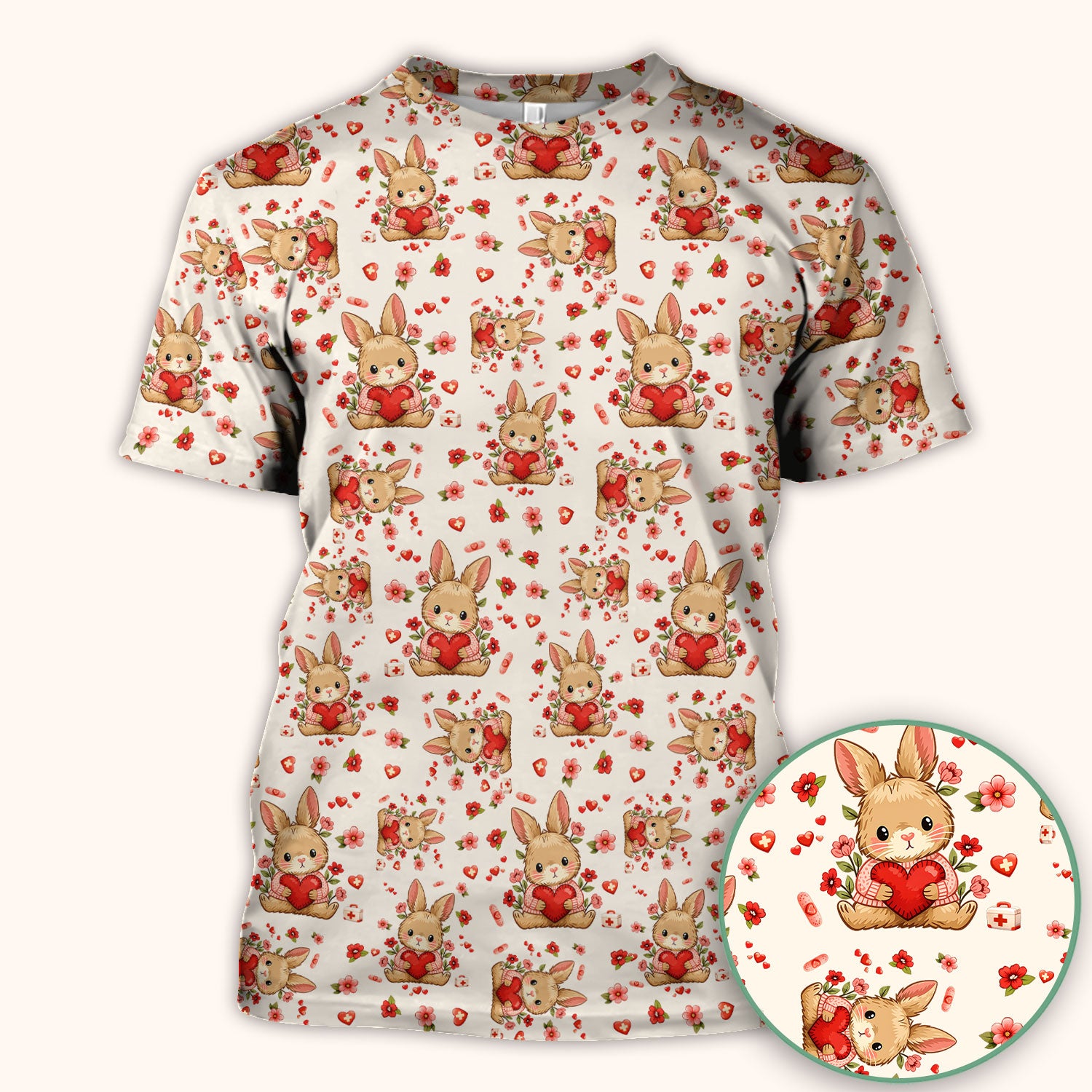 Adorable Bunny Heart Healthcare Design Scrub Top, Comfortable Scrubs for Nurses, Easter