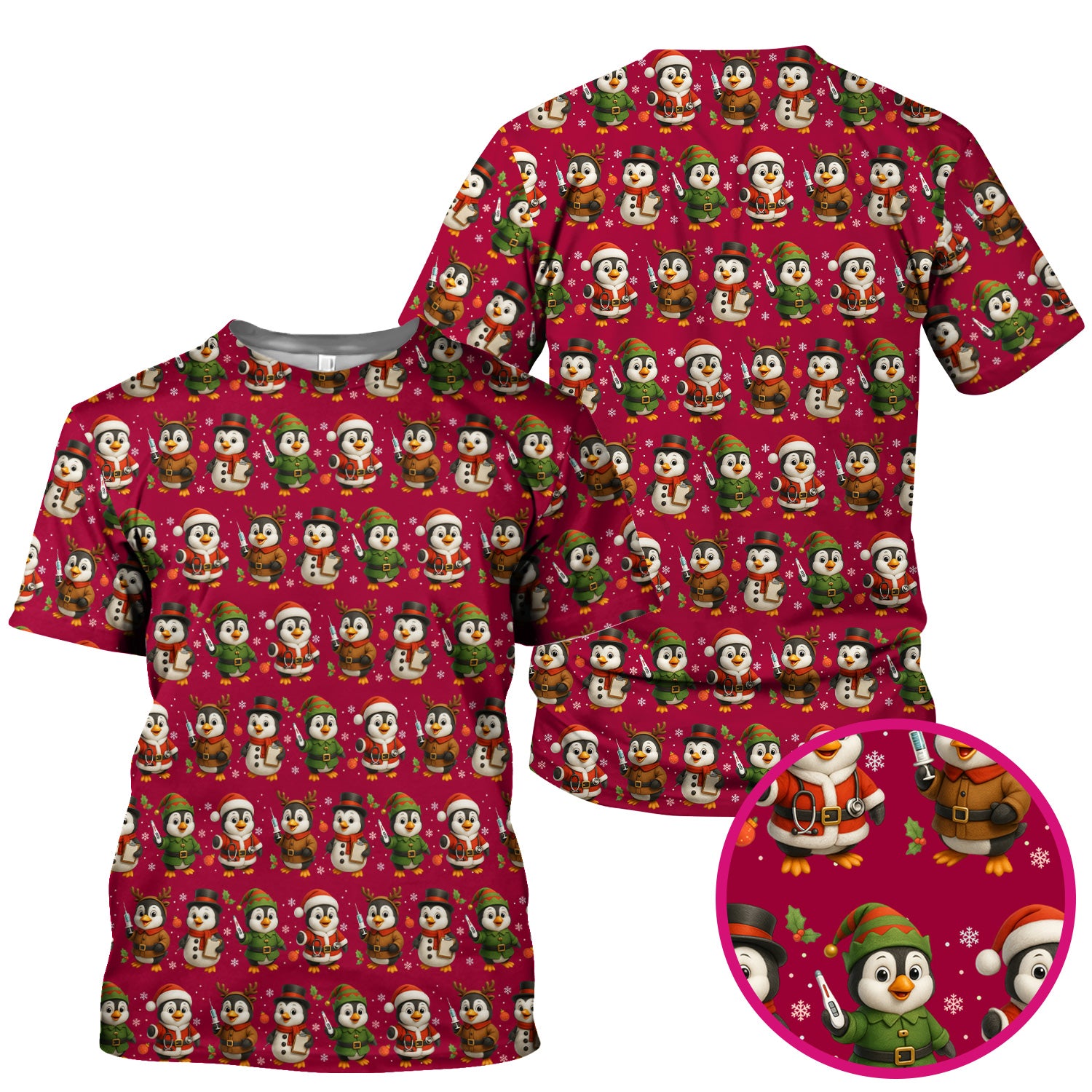 Cute Christmas Penguin Scrubs - Festive Pattern Scrub Top for Women - Cozy Holiday Scrubs Perfect for Nurse Gift Season