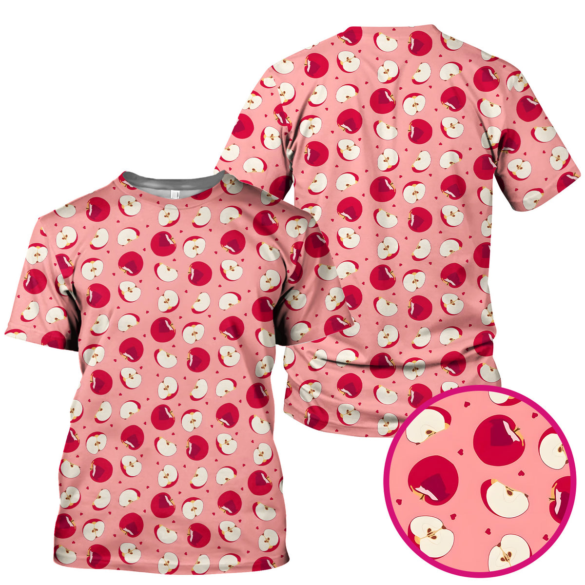 Cute Red Apple Fruit Pattern Scrubs Top, Comfortable Scrubs for Nurses
