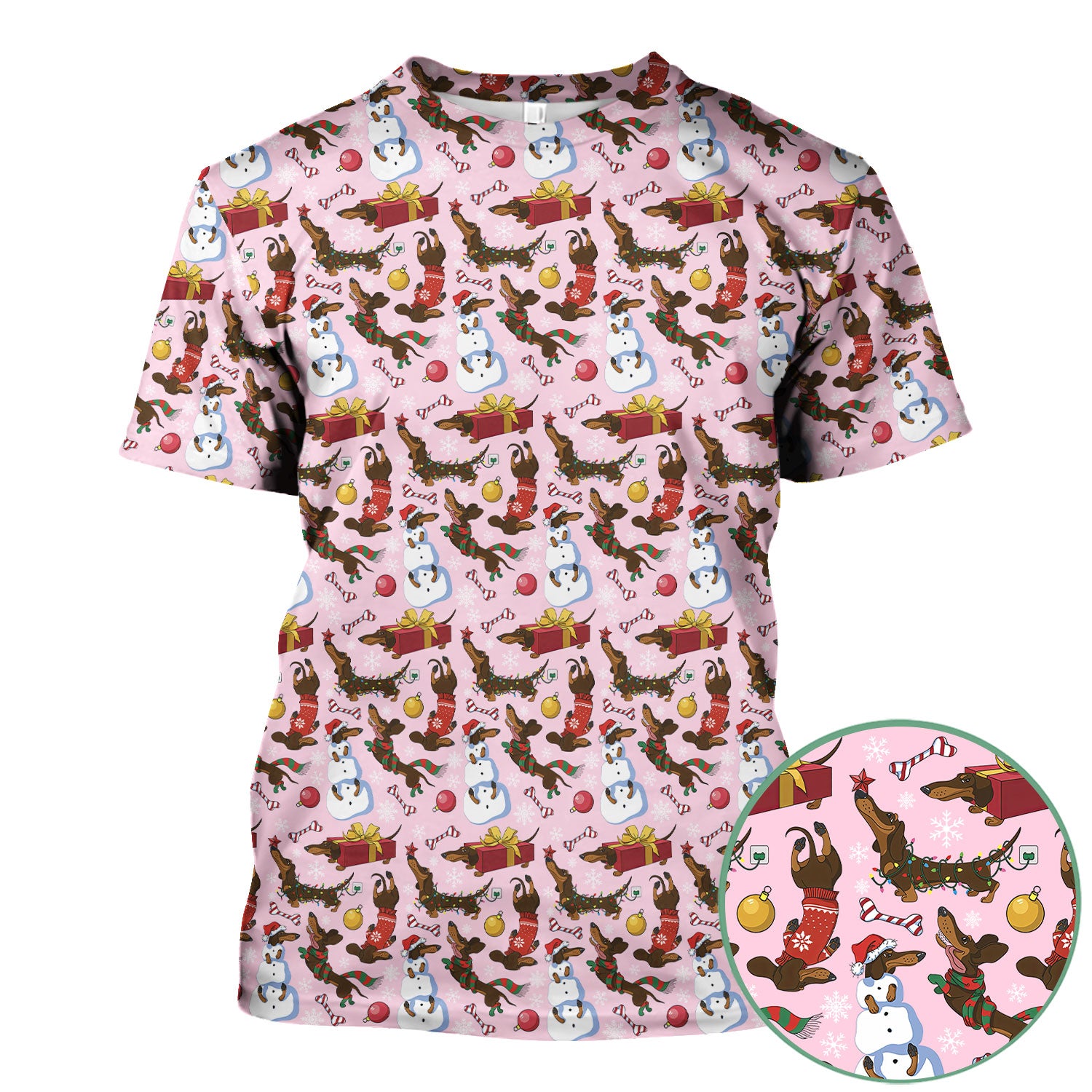 Christmas Nurse Scrubs for Women - Dachshund Dog & Snowman Print - Custom Multi Color Nursing Shirt Holiday Gift