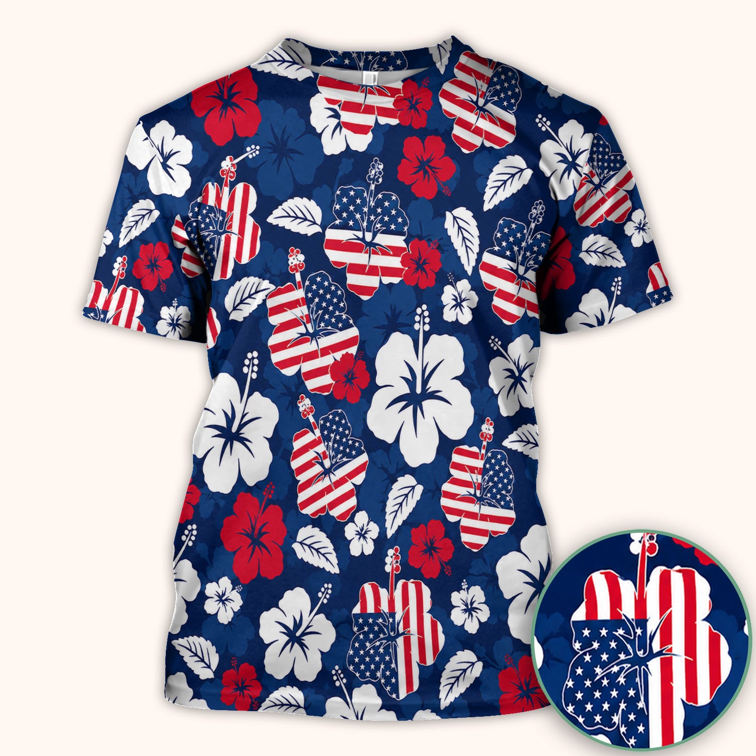 Patriotic Hibiscus Flag Floral Print Scrub Top, Comfortable Scrubs for Nurses