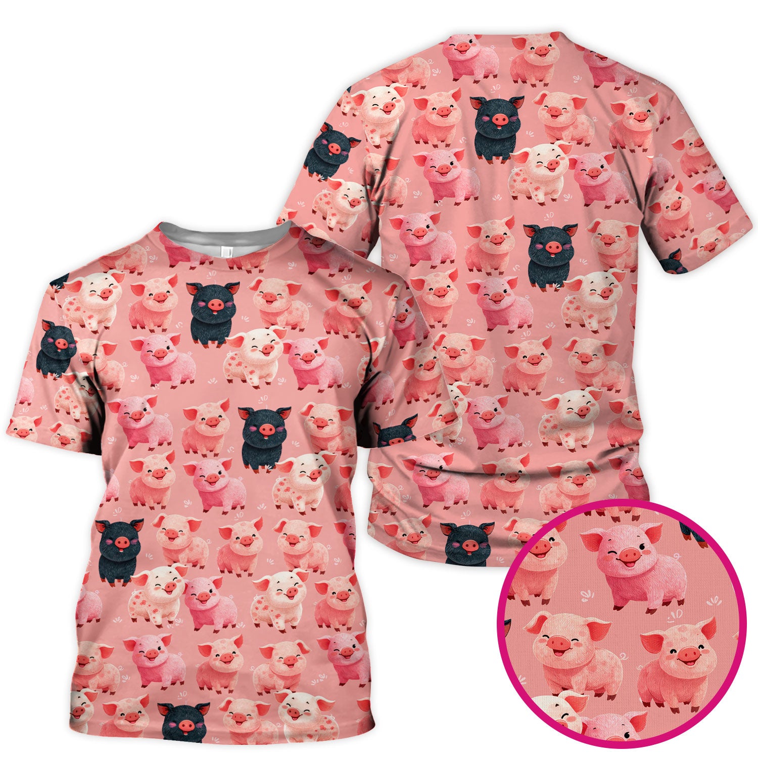 Funny Farm Pig Cartoon Pattern Scrub Top, Comfortable Scrubs for Nurses
