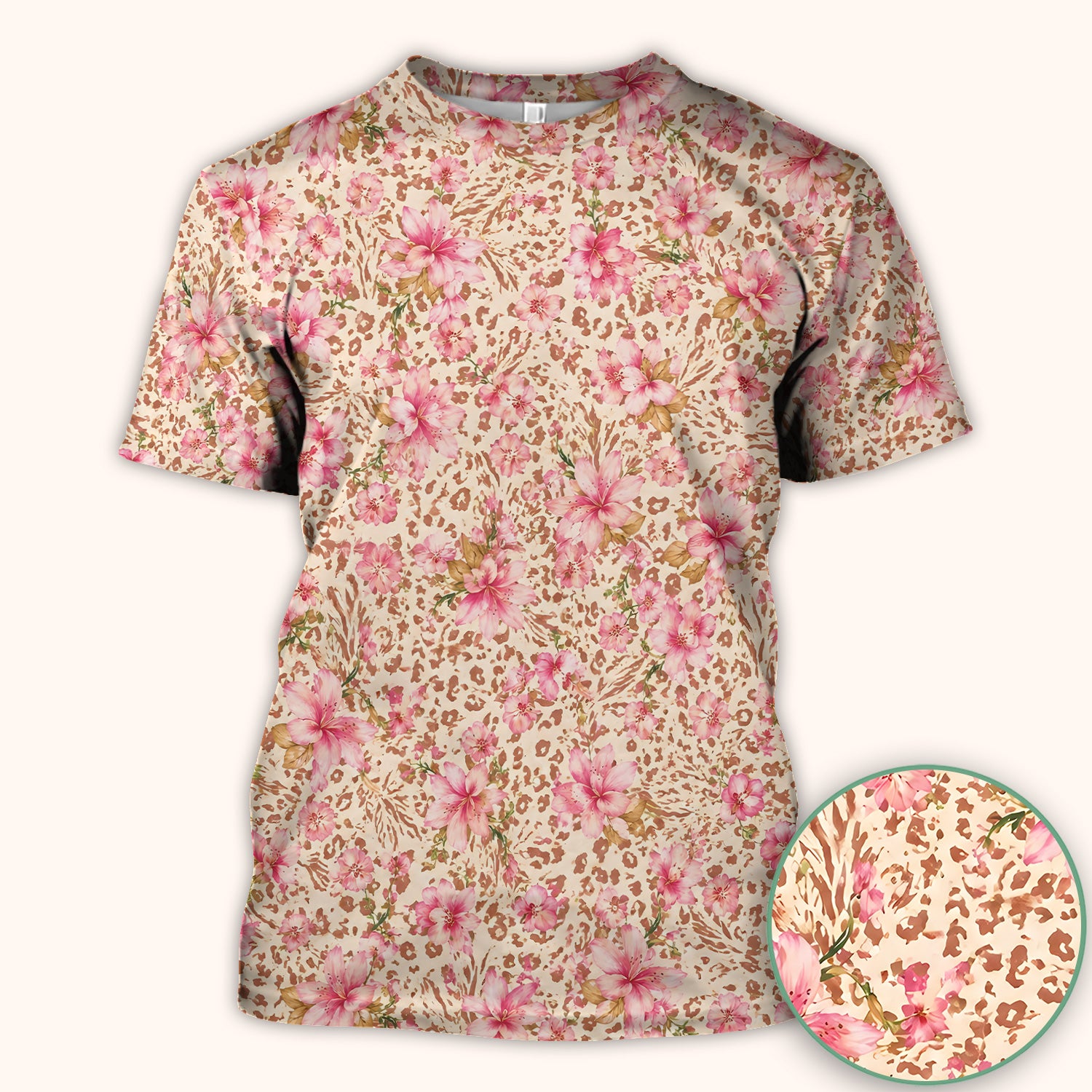 Pink Floral Leopard Print Pattern Scrub Top, Comfortable Scrubs for Nurses