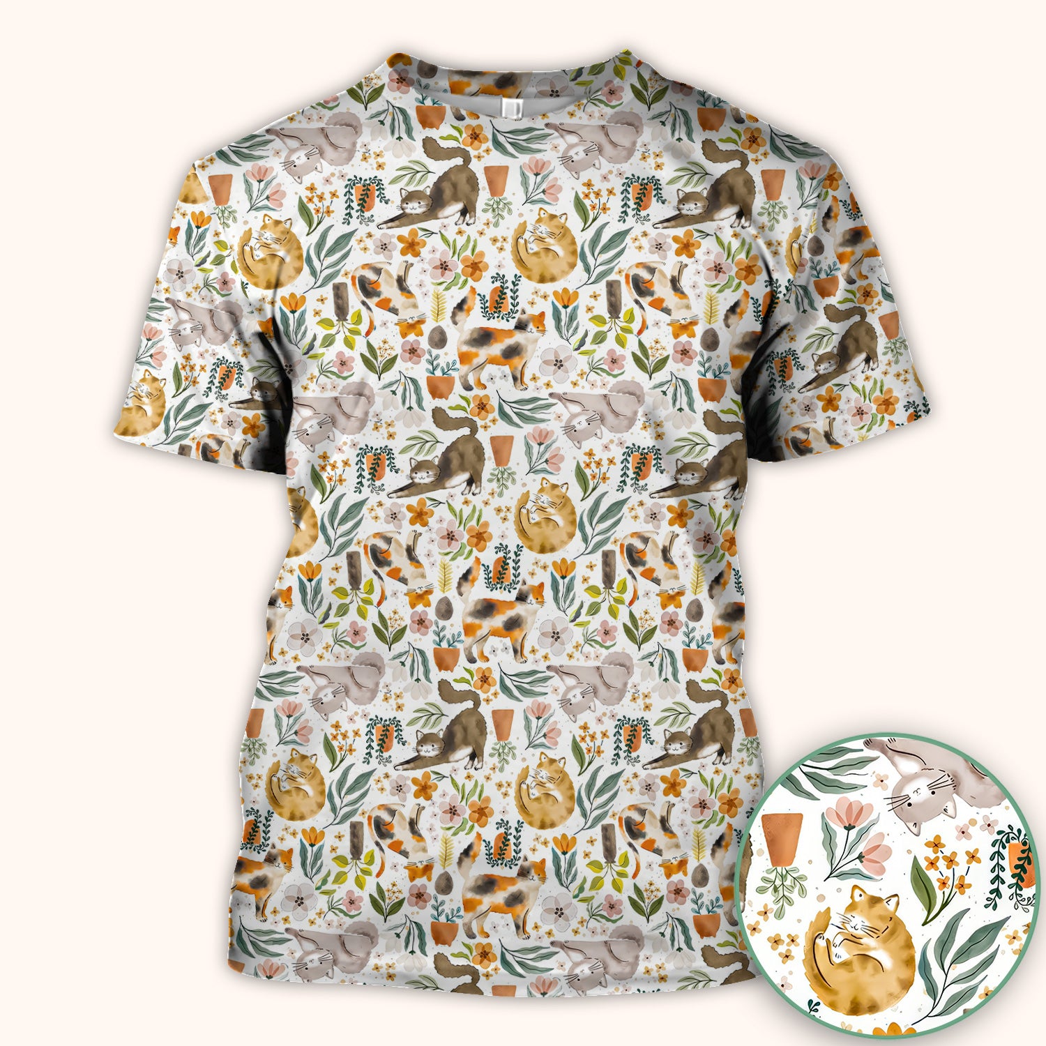 Cat Wildflower Garden Floral Pattern Scrub Top, Comfortable Scrubs for Nurses