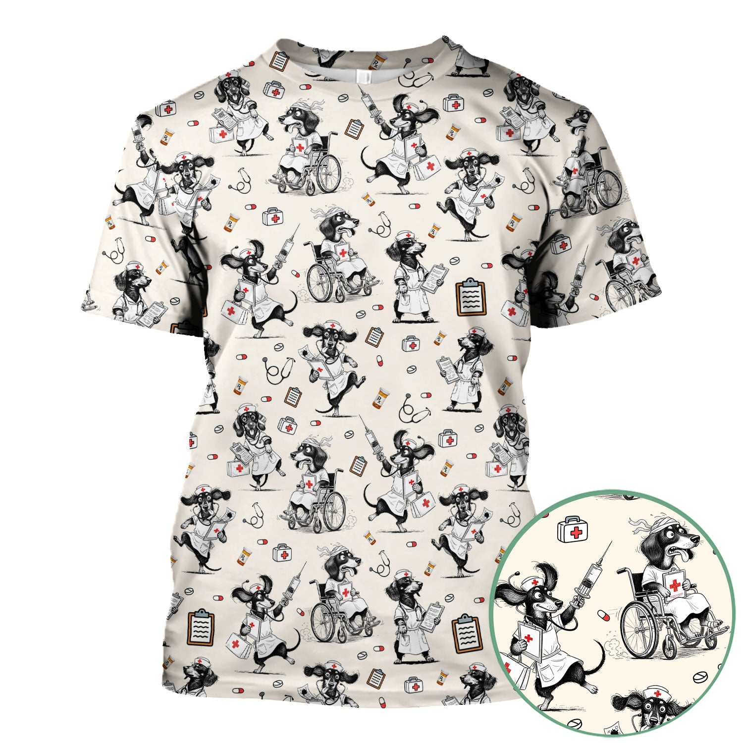 Custom Nurse Scrubs for Women - Funny Dog Print Medical Top - Multi Color Personalized Nursing Shirt for Healthcare Workers