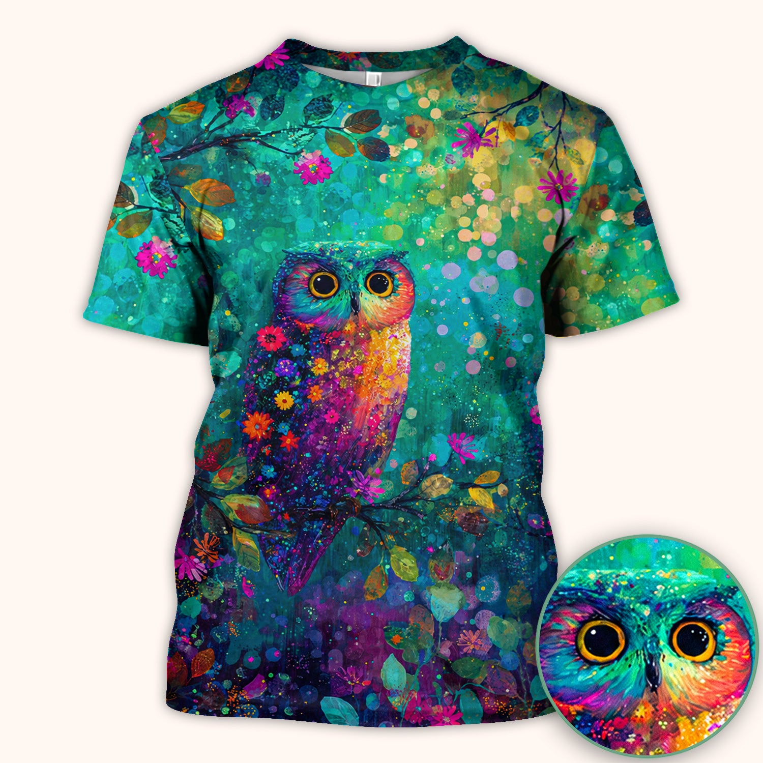 Colorful Owl Forest Pattern Scrub Top, Comfortable Scrubs for Nurses