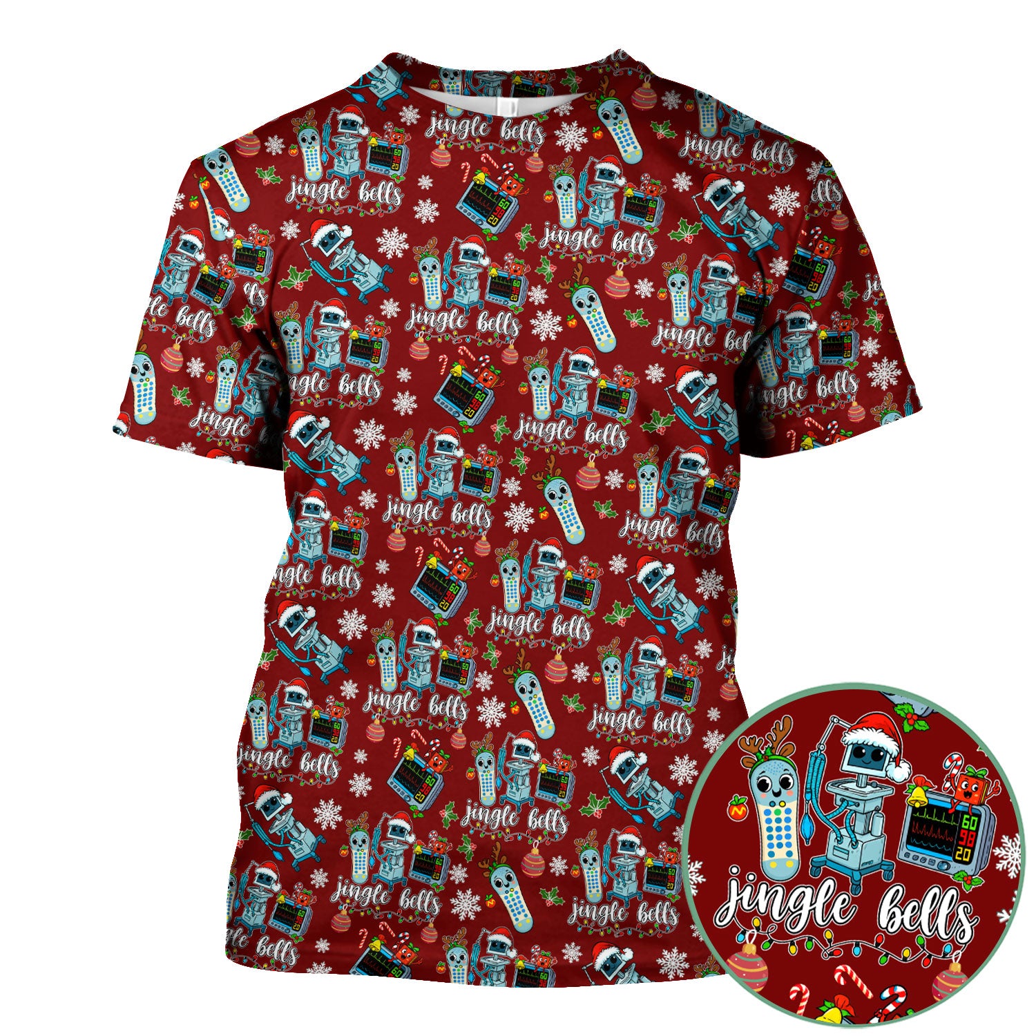 Funny Jingle Bells Holiday Scrub Top - Funny Christmas Scrubs for Nurses - Breathable Fabrics Nursing Uniform