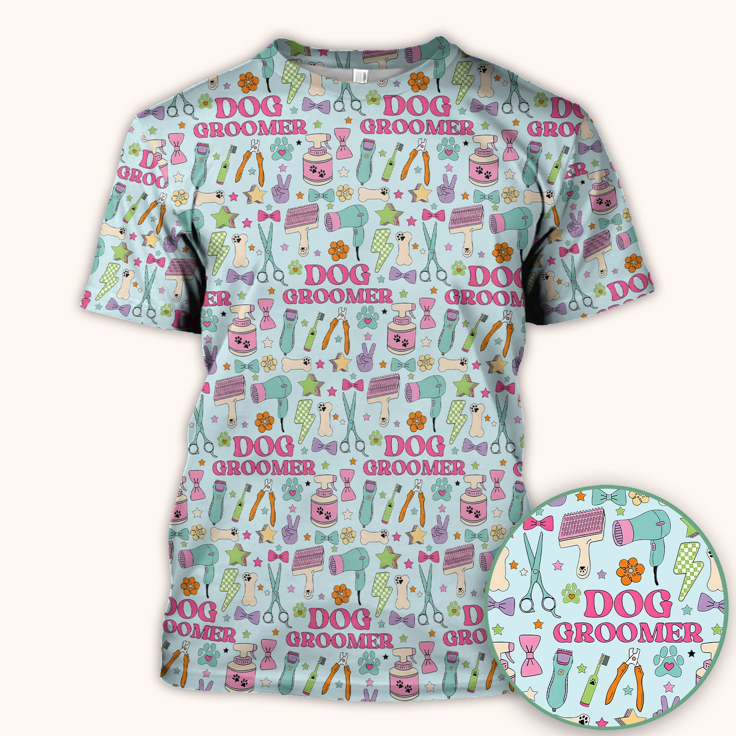 Dog Groomer Tools Pattern Nursing Scrub Top, Comfortable Scrubs for Nurses