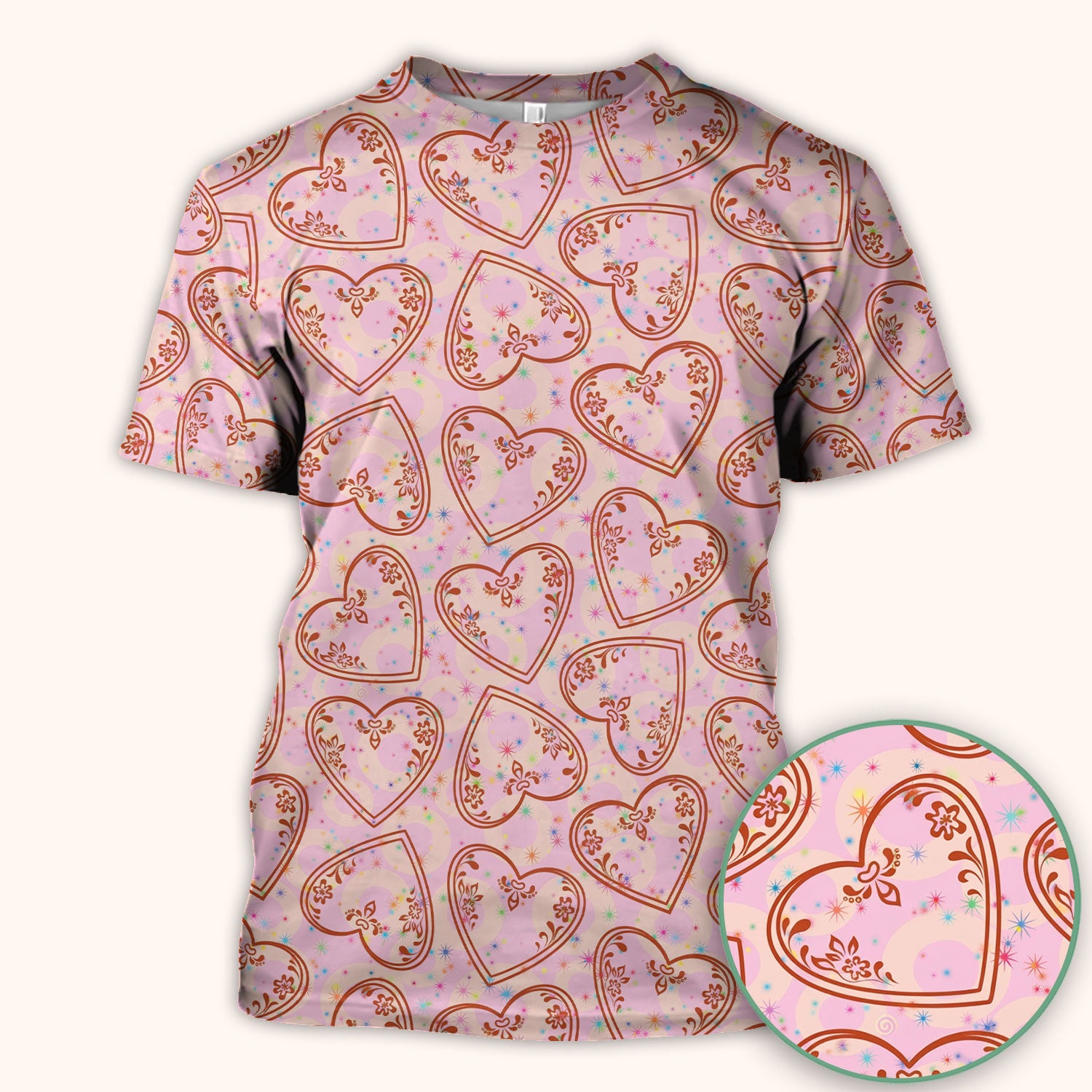 Valentine Heart Scrub Top For Women, Hearts Pattern Nurse Shirt, Comfortable Scrubs For Nursing