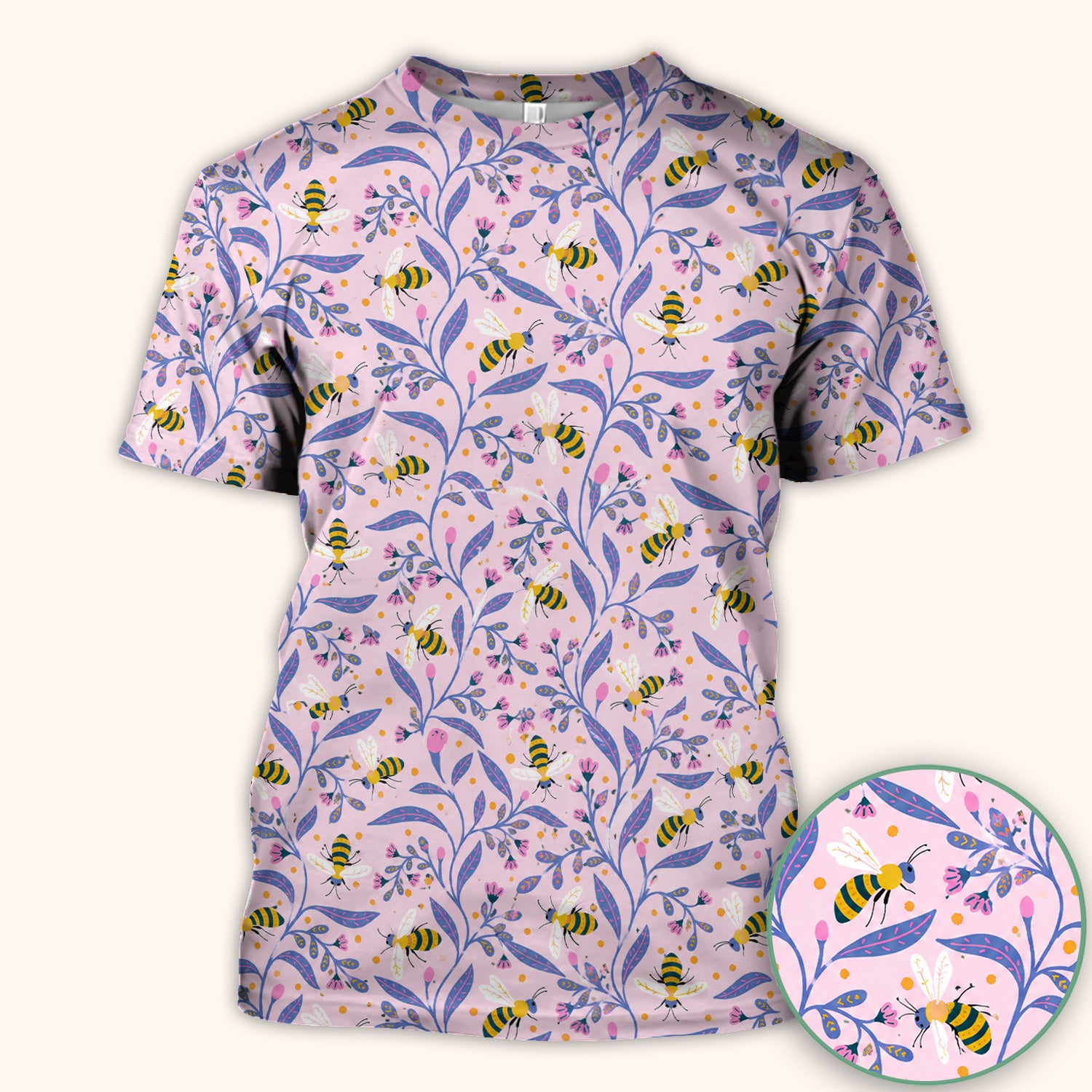 Cute Bumble Bee Floral Pattern Scrub Top, Comfortable Scrubs for Nurses