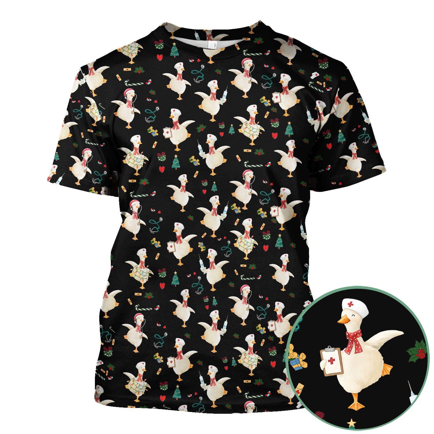 Funny Christmas Goose Scrub Top - Holiday Nurse Shirt for Women - Cute Medical Uniform Xmas Gift for RN CNA LPN Nursing Student