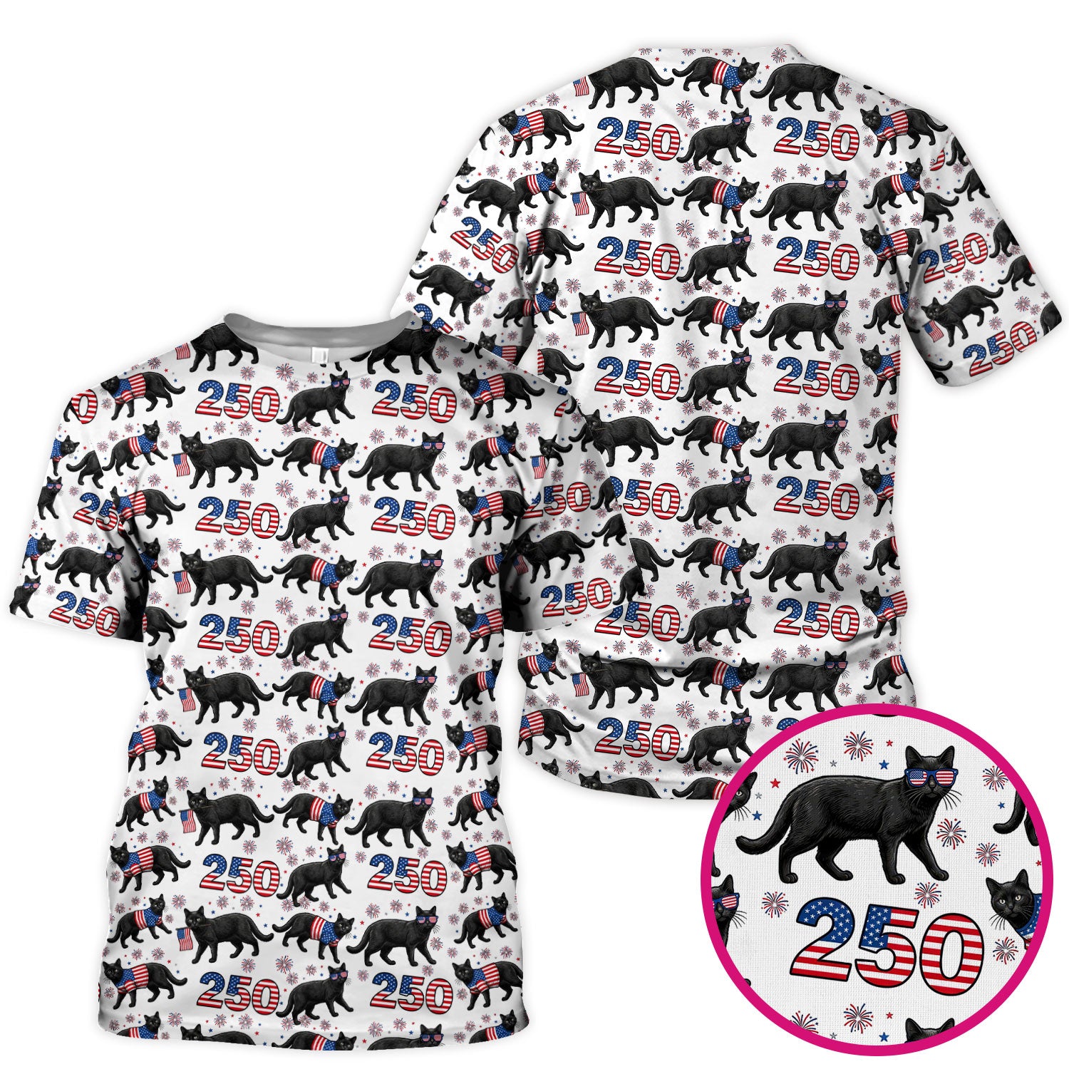 Black Cat 250 USA Flag Fireworks Pattern Scrubs Top, Comfortable Scrubs for Nurses
