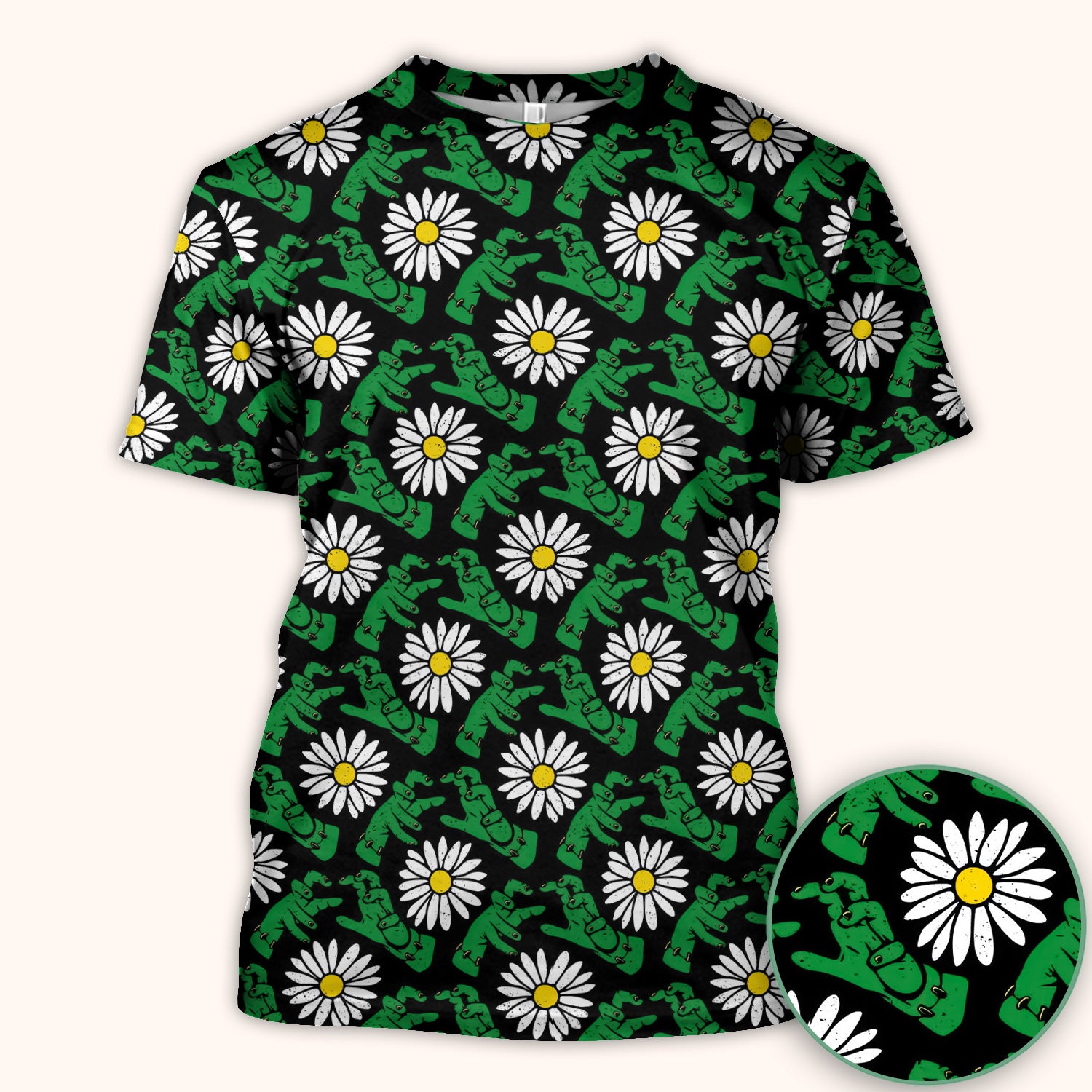 Halloween Monster And Daisies Scrub Top, Comfortable Scrubs for Nurses