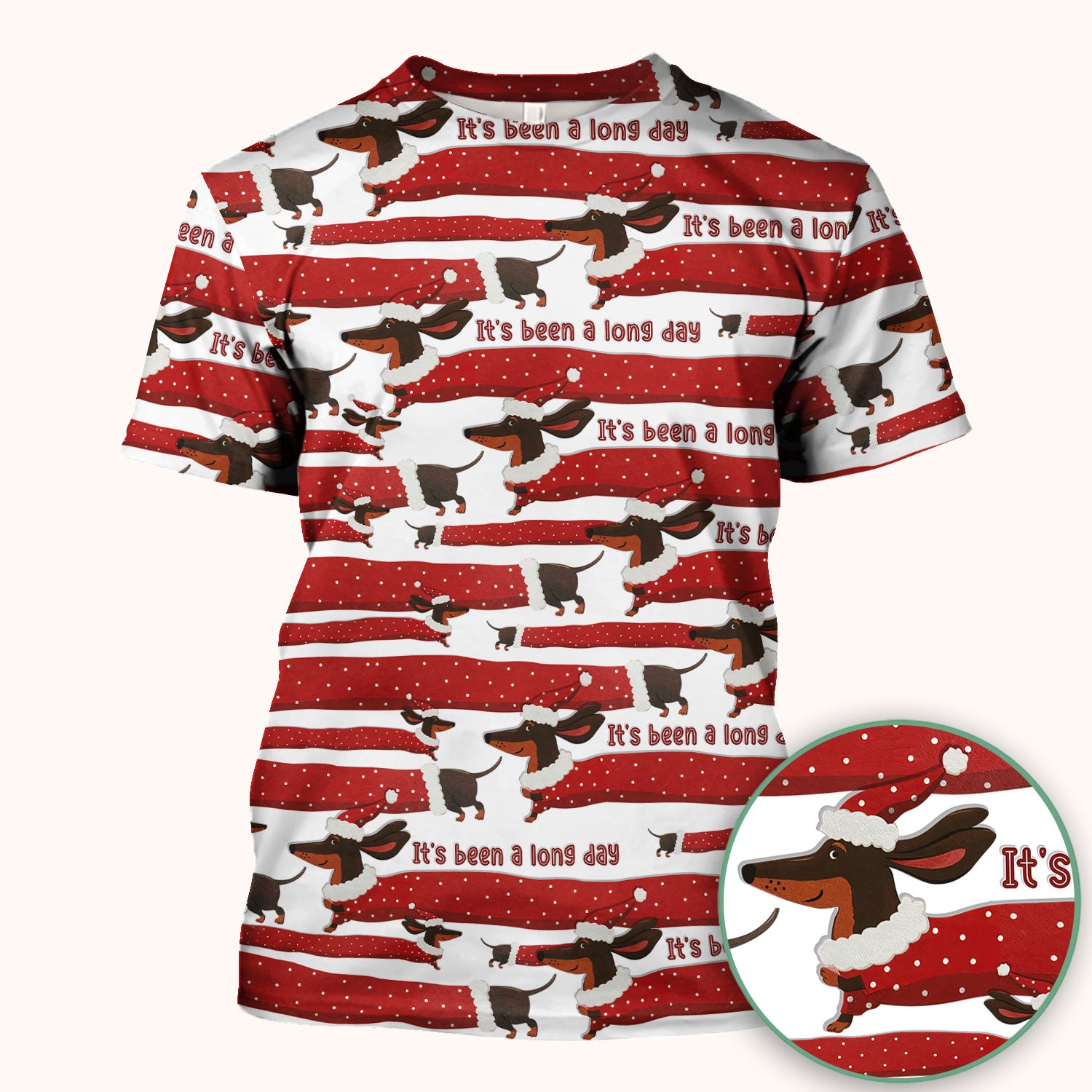 Funny Dachshund Christmas Scrub Top - It's Been a Long Day Shirt - Cute Wiener Dog Holiday Medical Uniform for Women