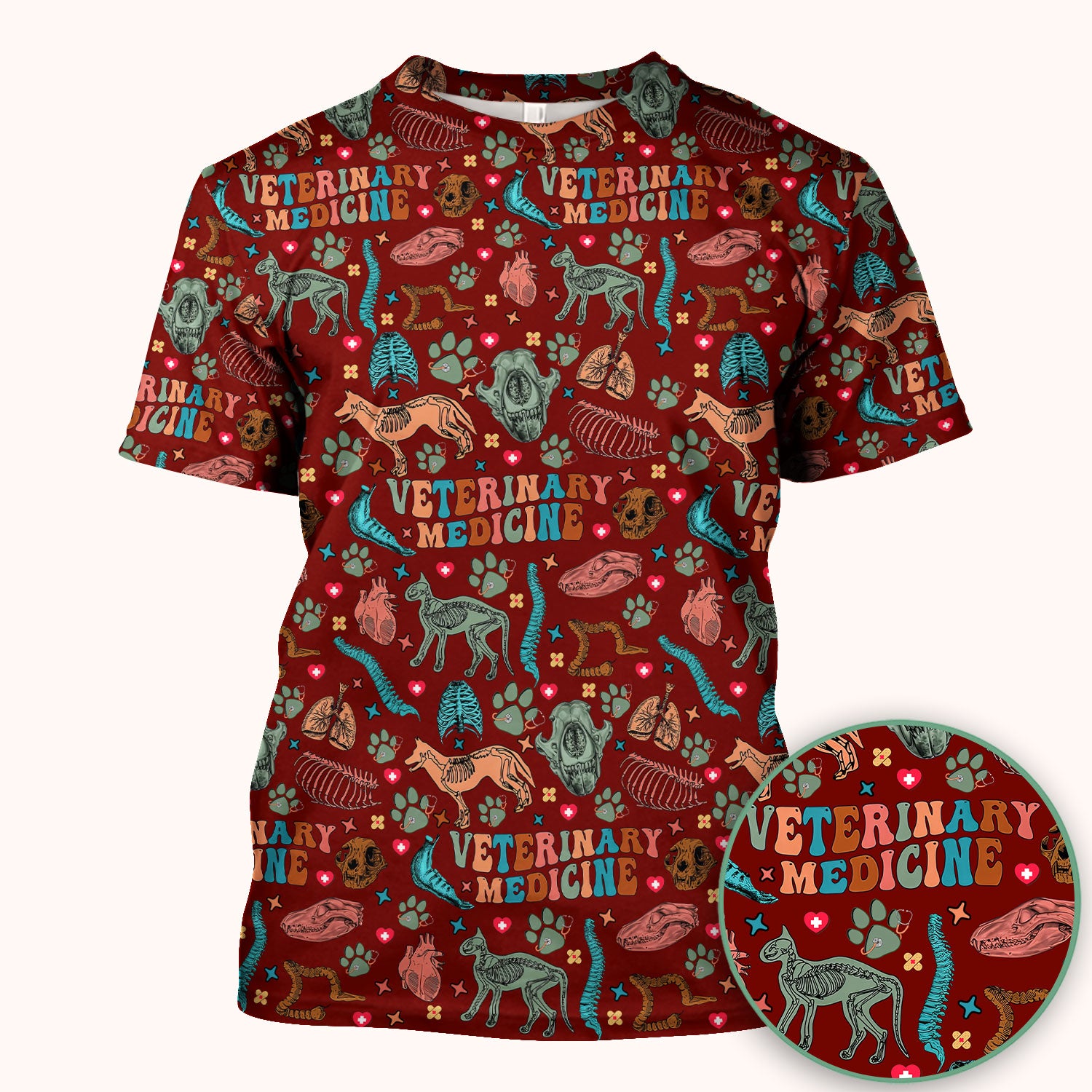 Vet Tech Scrub Top - Veterinary Medicine Pattern - Animal Medical Uniform for Women Nurse Gift