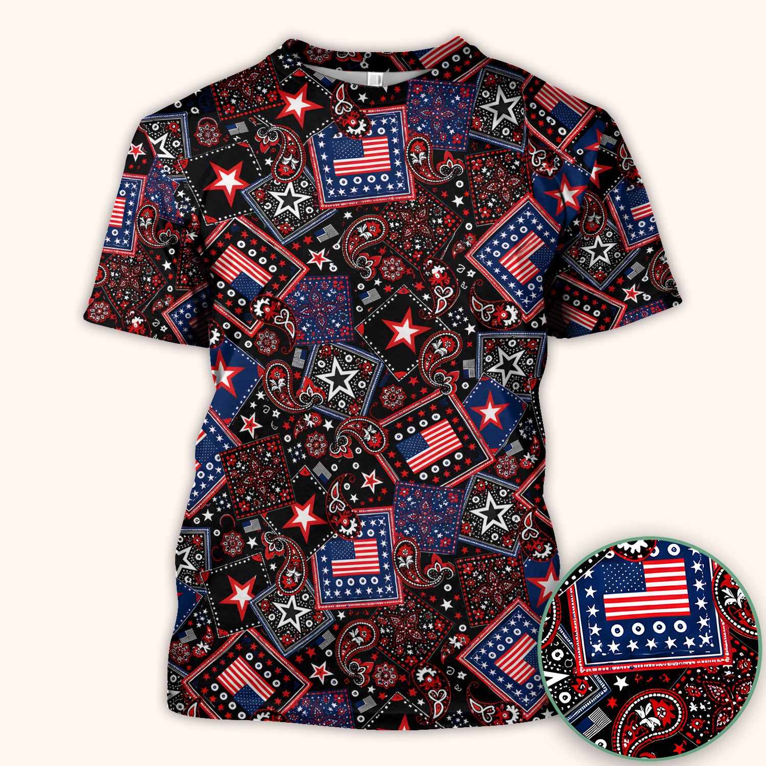 Patriotic Bandana With USA Flag Pattern Scrub Top, Comfortable Scrubs for Nurses
