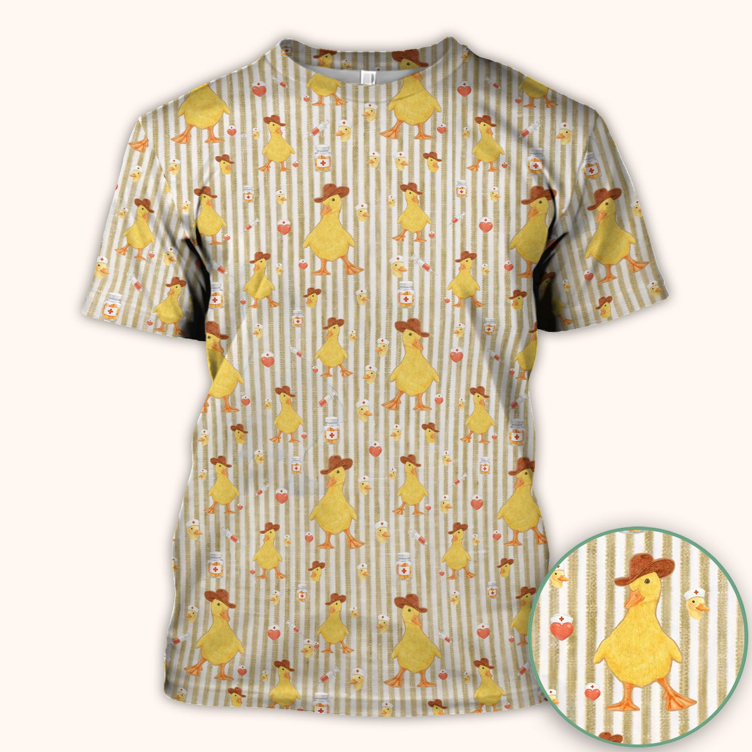 Cowboy Ducktor Vertical Stripe Pattern Scrub Top, Comfortable Scrubs for Nurses