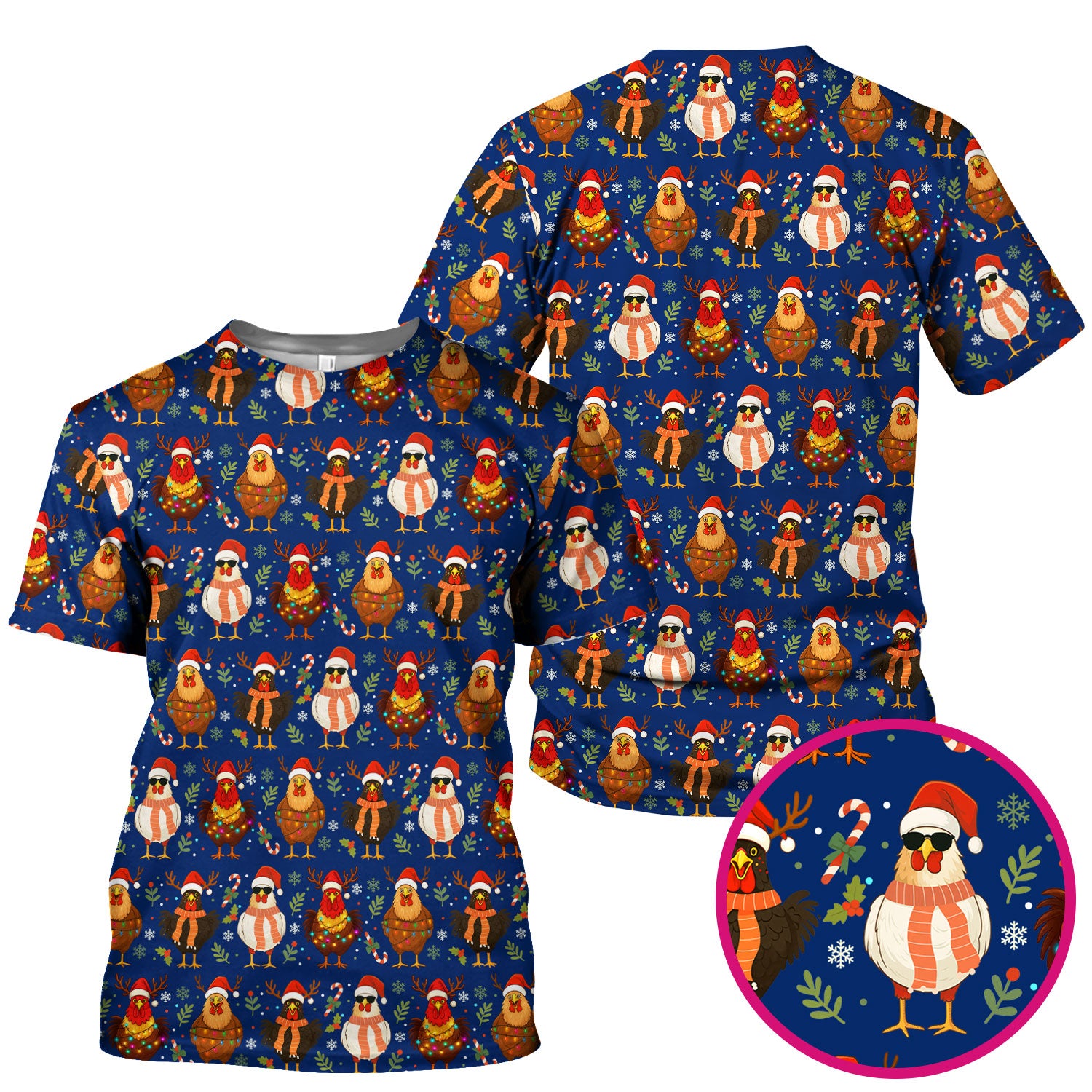 Chicken Scrubs Christmas Edition - Cute Funny Hen Pattern Medical Scrub Top for Women - Holiday Christmas Scrubs with Festive Print