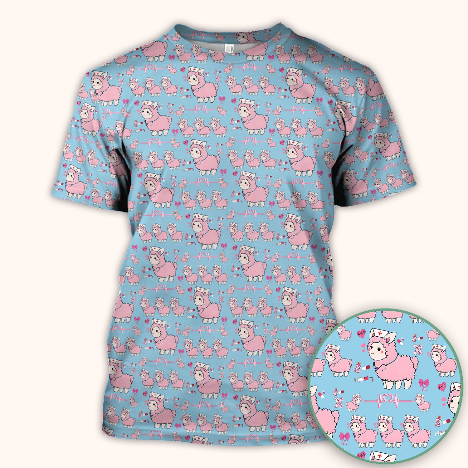 Llama Ain't Got Time For Your Drama Scrub Top, Funny Pattern Scrub Shirt, Breathable Fabrics Nursing Uniform