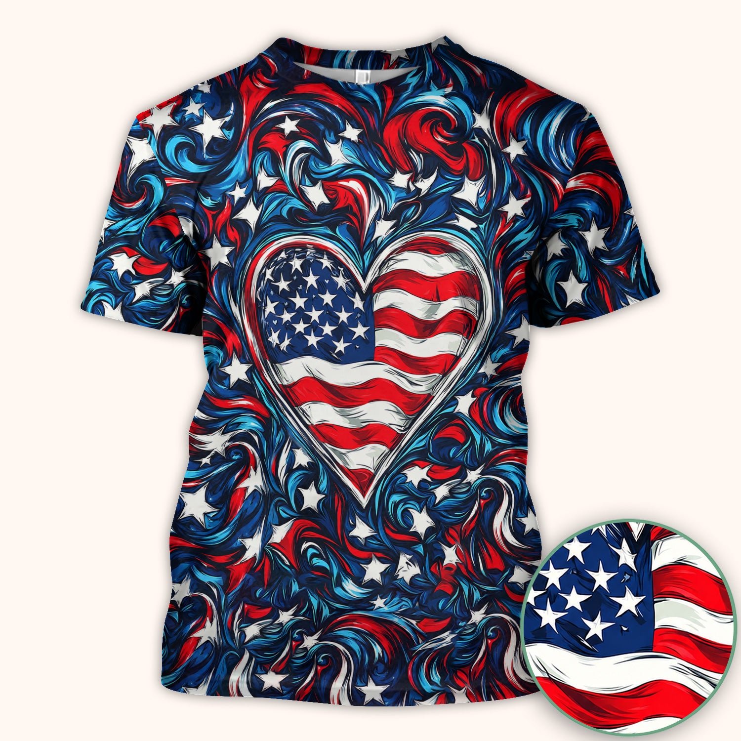 American Flag Heart Pattern Scrub Top, Comfortable Scrubs for Nurses