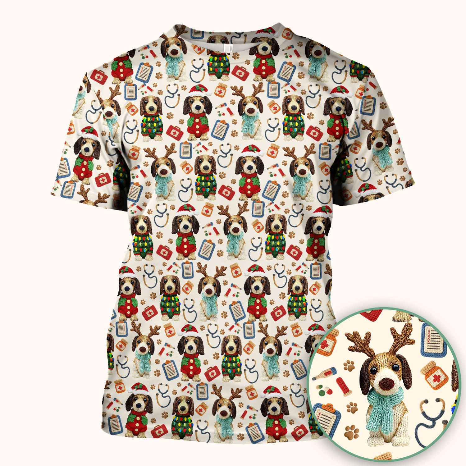 Christmas Doxie Scrubs for Women - Cute Dachshund Christmas Scrub Top for Nurses - Funny Medical Uniform Gift