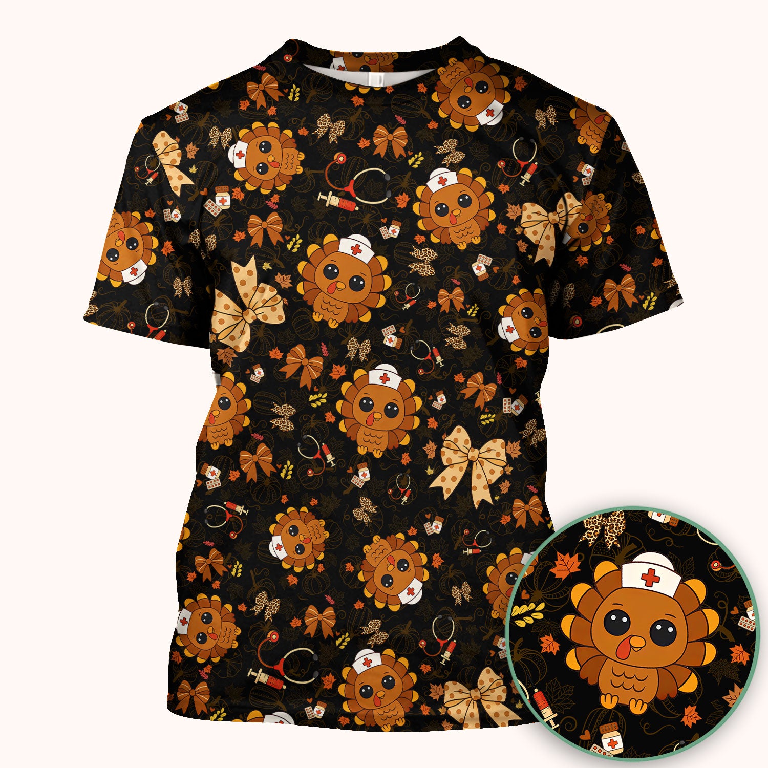 Thanksgiving Turkey Scrub for Nurses - Breathable Fabrics Nursing Uniform - Autumn Med Shirt Gift for Women