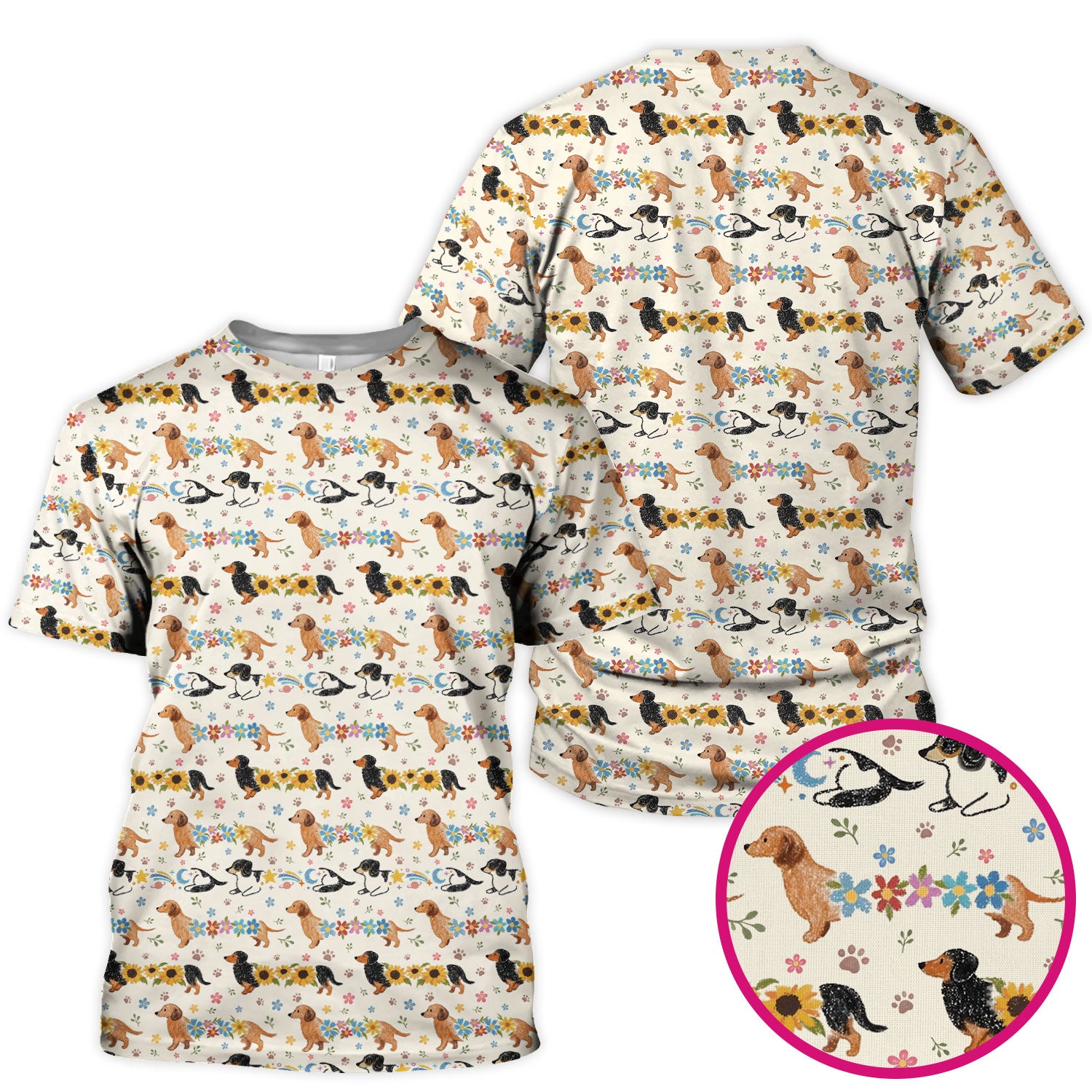 Floral Wiener Dog Pattern Scrub Top, Medical Scrubs for Nurses