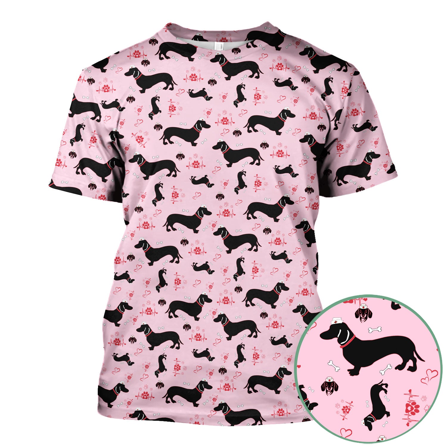 Dachshund Scrub Top - Cute Dog Print Scrubs for Women, Men Multi Color - Animal Scrub Shirt Gift for Nurse, CNA, RN, Doctor
