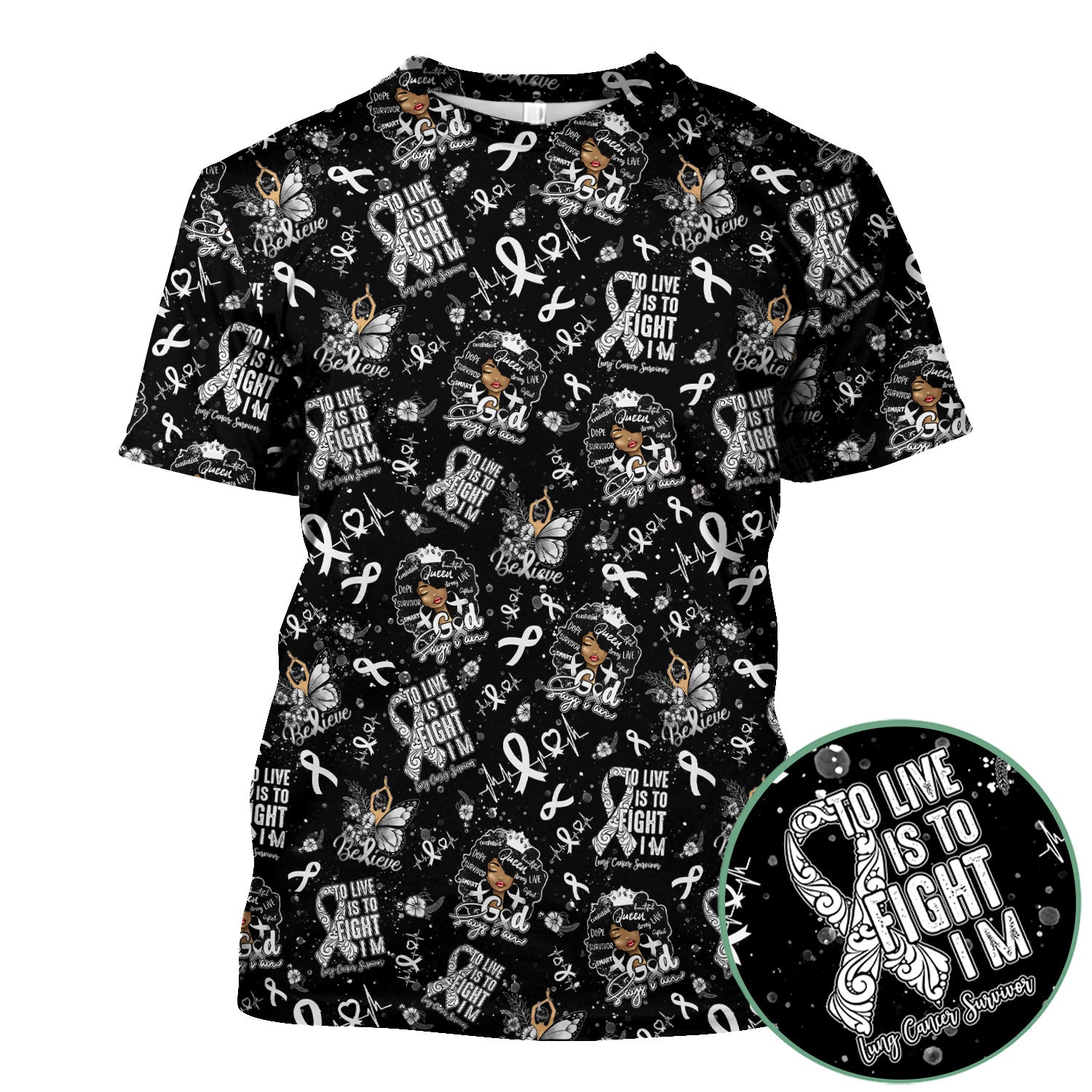 Cancer Awareness Scrub Top - Black Women Survivor Faith in God Nurse Shirt - Inspirational Gift for Fighters Supporters Caregivers
