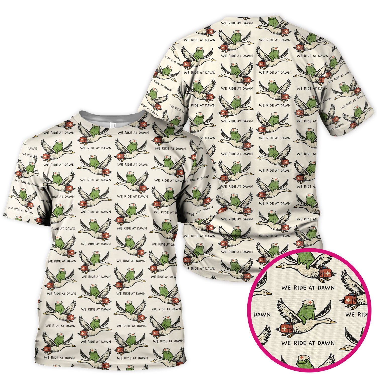 Funny Frog Riding Goose Nurse Pattern Scrub Top, Comfortable Scrubs for Nurses