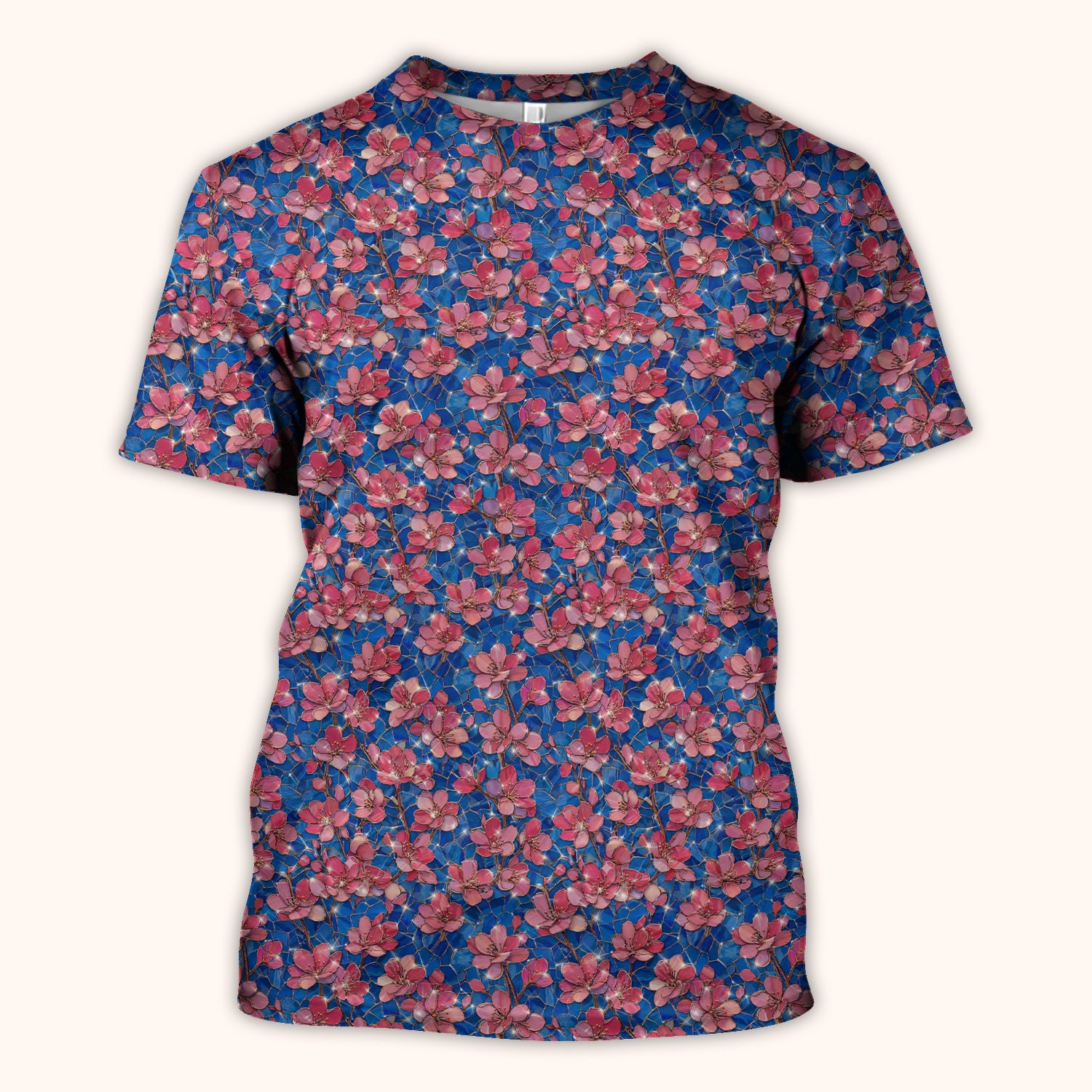 Pink Cherry Blossom Floral Pattern Scrub Top, Comfortable Scrubs for Nurses