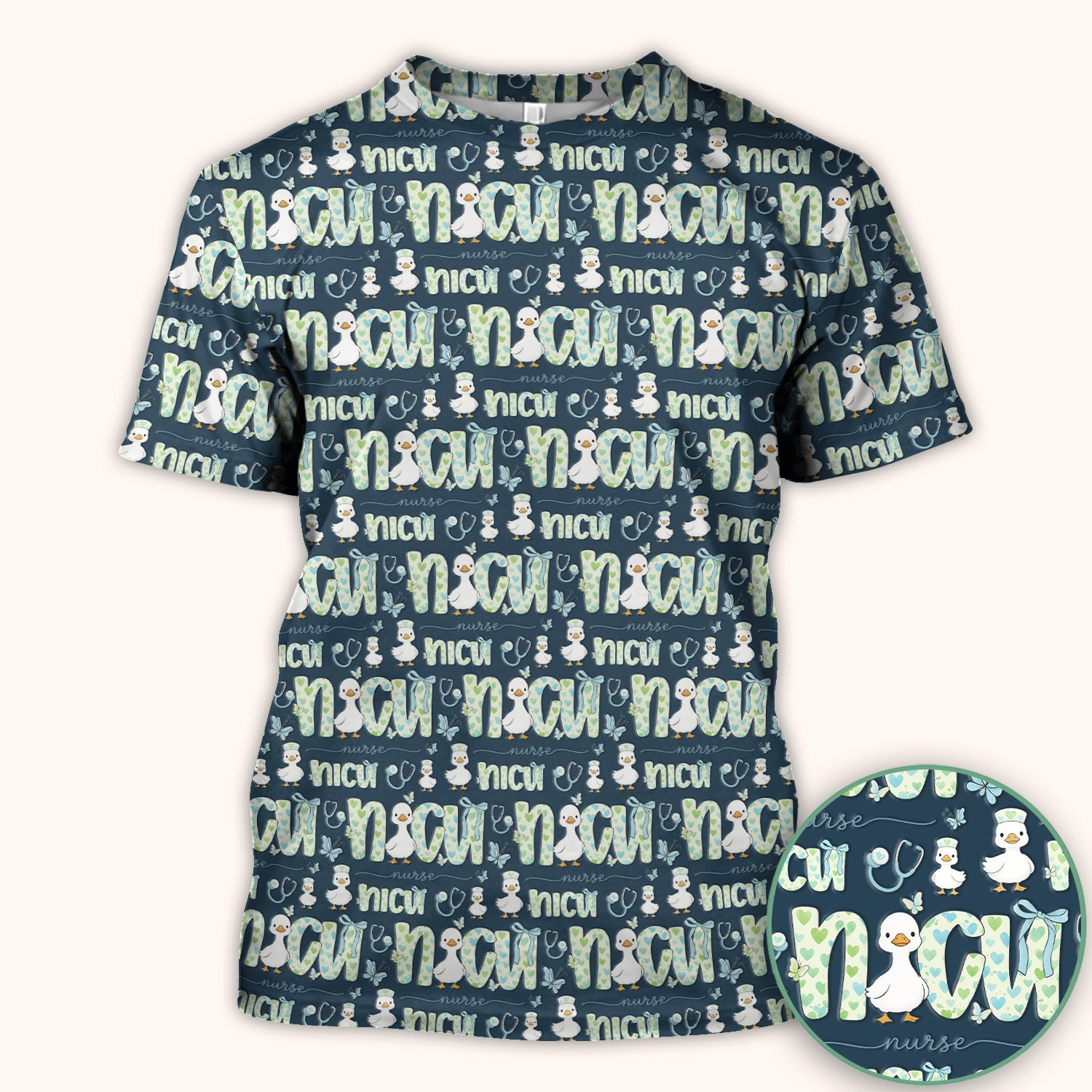 NICU Nurse Duck Pattern Scrub Top, Comfortable Scrubs for Nurses