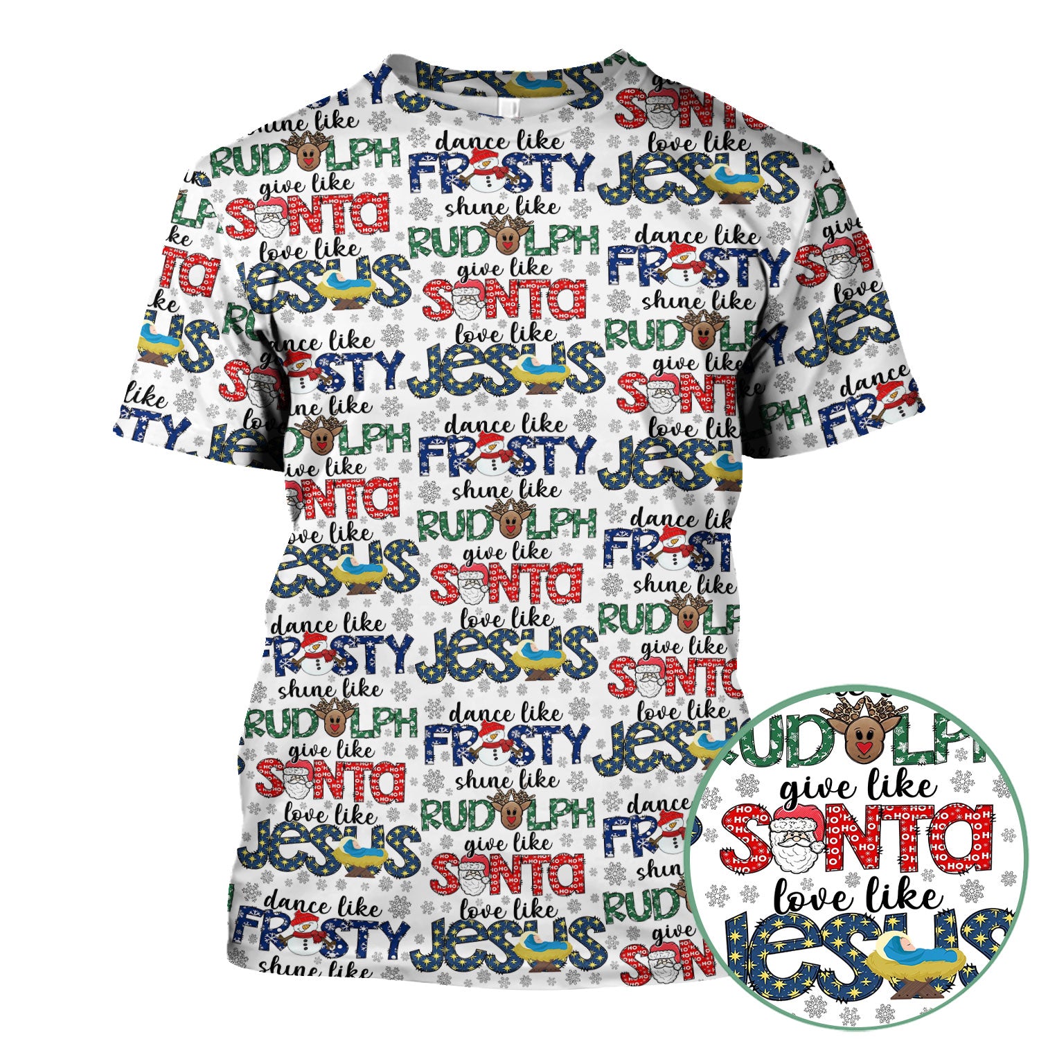 Christmas Rudolph Nurse Scrub Top for Women - Dance Like Frosty Shine Like Rudolph Give Like Santa Love Like Jesus - Holiday Med Shirt