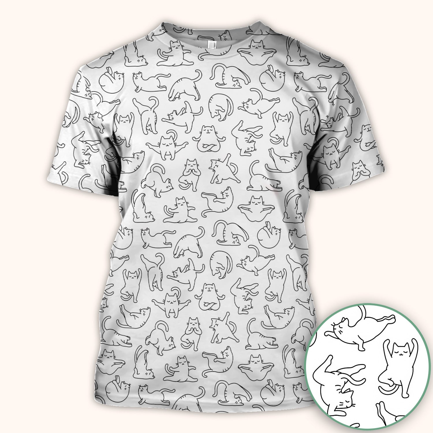 Cute Cat Outline Playing Pattern Scrub Top, Colorful Gothic Nurse Scrubs Uniform