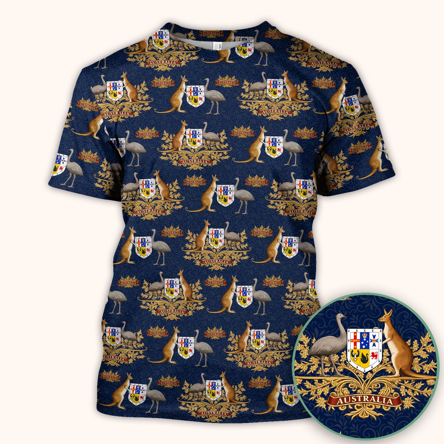 Australian Kangaroo Emu Crest Pattern Scrub Top, Comfortable Scrubs for Nurses