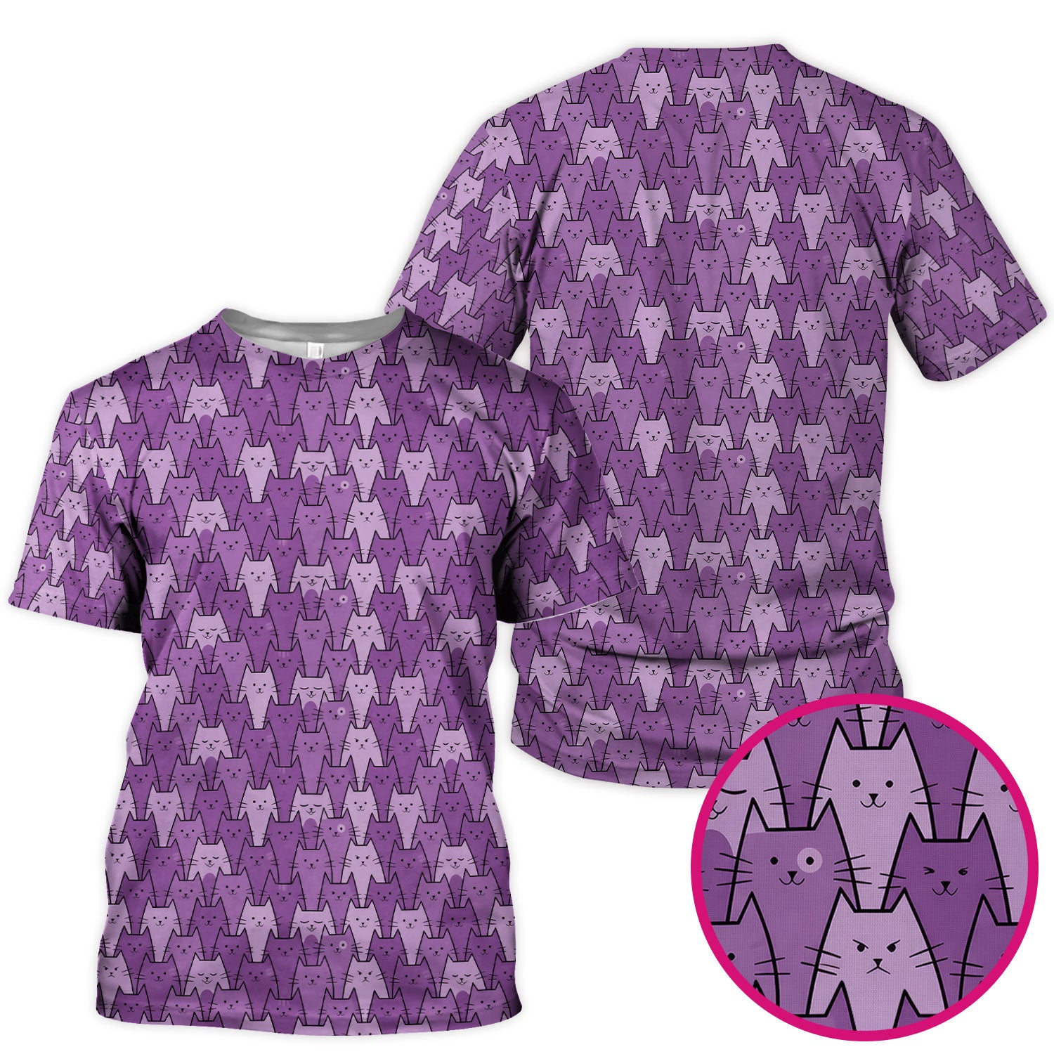 Cute Purple Cats Pattern Scrubs Top, Comfortable Scrubs for Nurses