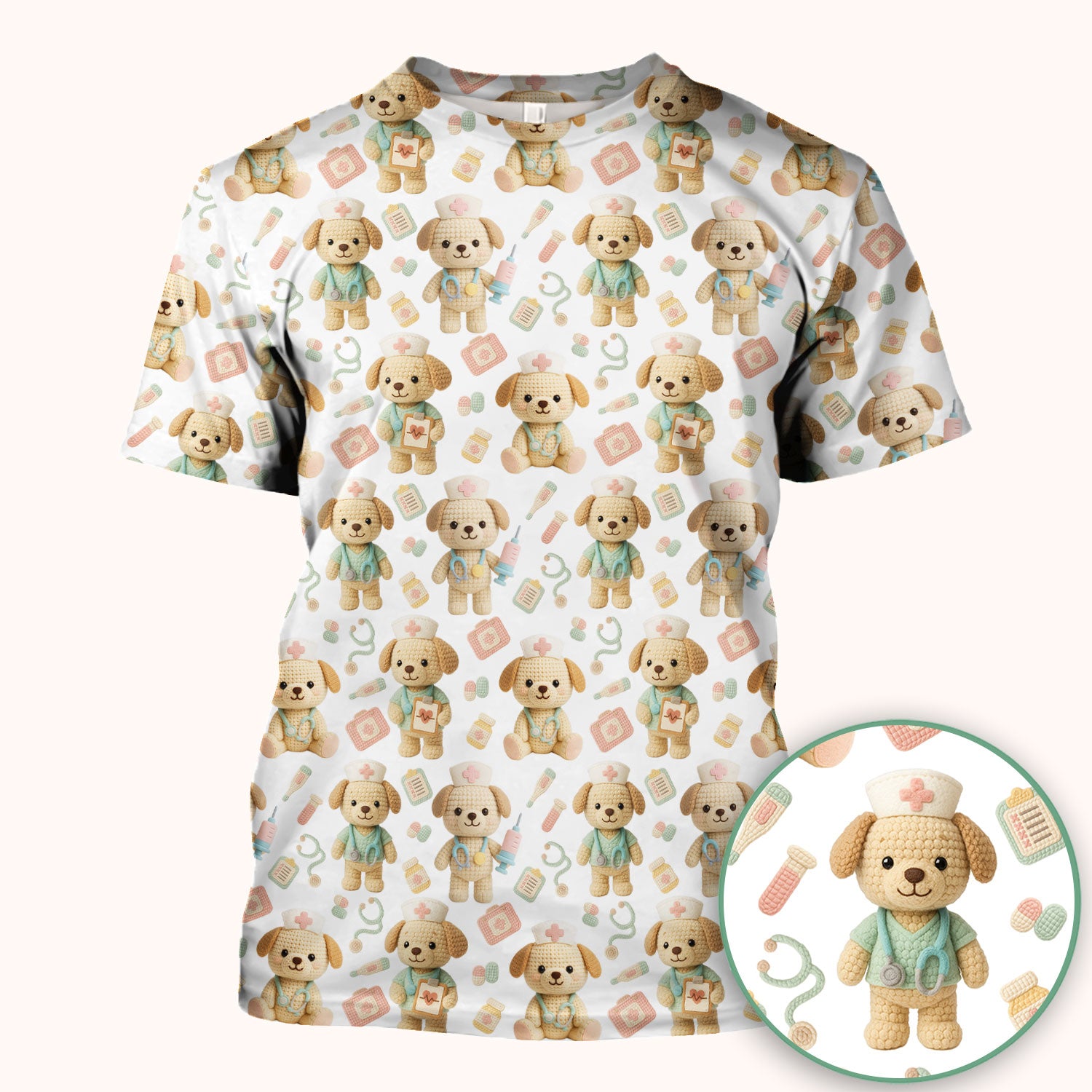 Cute Labrador Scrub Top for Nurse - Pastel Crochet Dog Medical Scrubs - Adorable Puppy Med Uniform Gift for Women