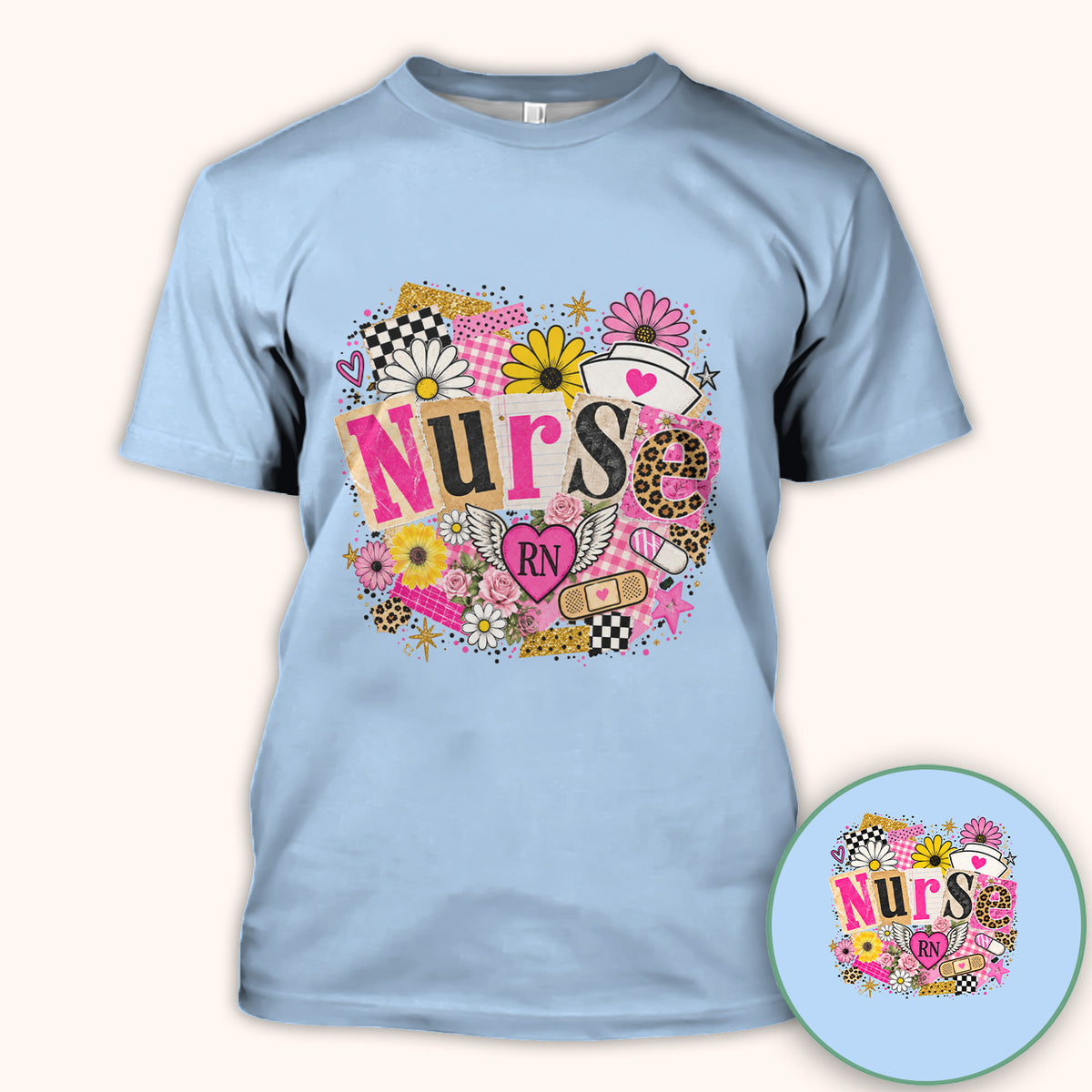 Nurse RN Floral Collage T-Shirt
