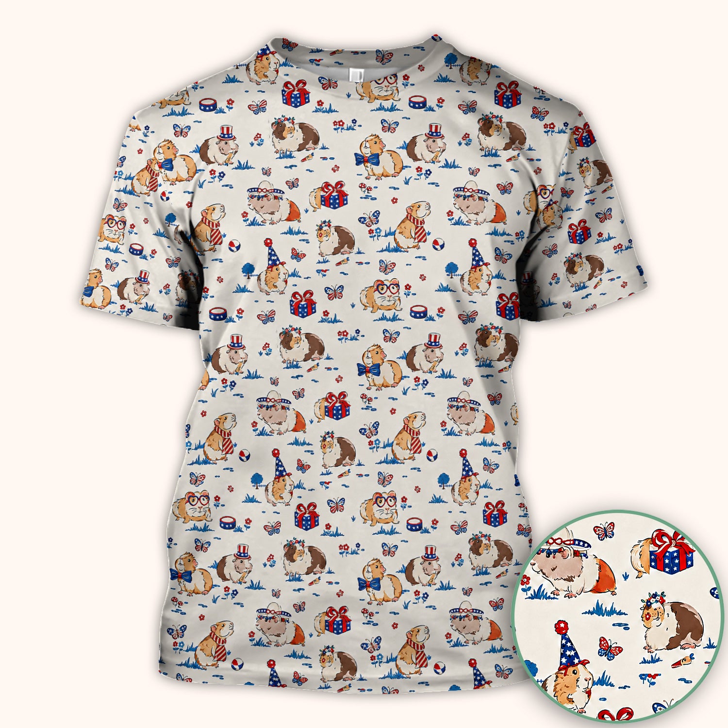 Patriotic Guinea Pig Celebration Pattern Scrub Top, Comfortable Scrubs for Nurses