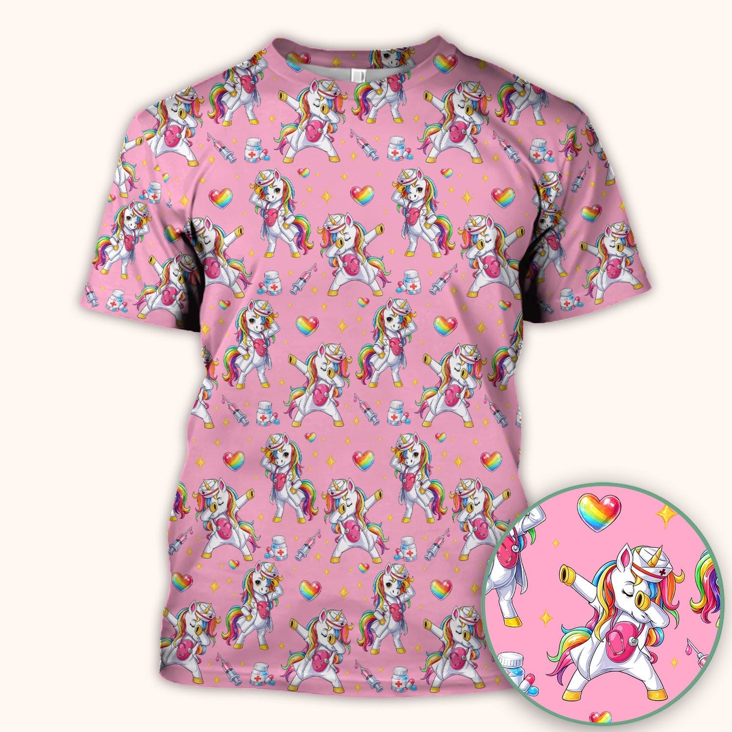 Playful Nurse Unicorn Rainbow Pattern Scrub Top, Comfortable Scrubs for Nurses