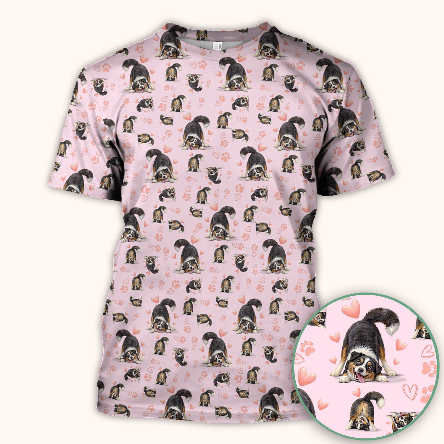 Playful Dog Heart Medical Print Scrub Top, Breathable Fabrics Nursing Uniform