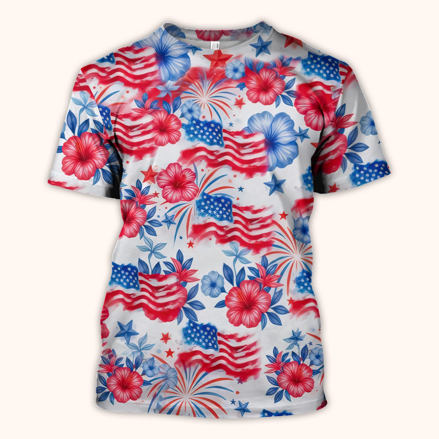 Patriotic American Flag Floral Pattern Scrub Top, Comfortable Scrubs for Nurses