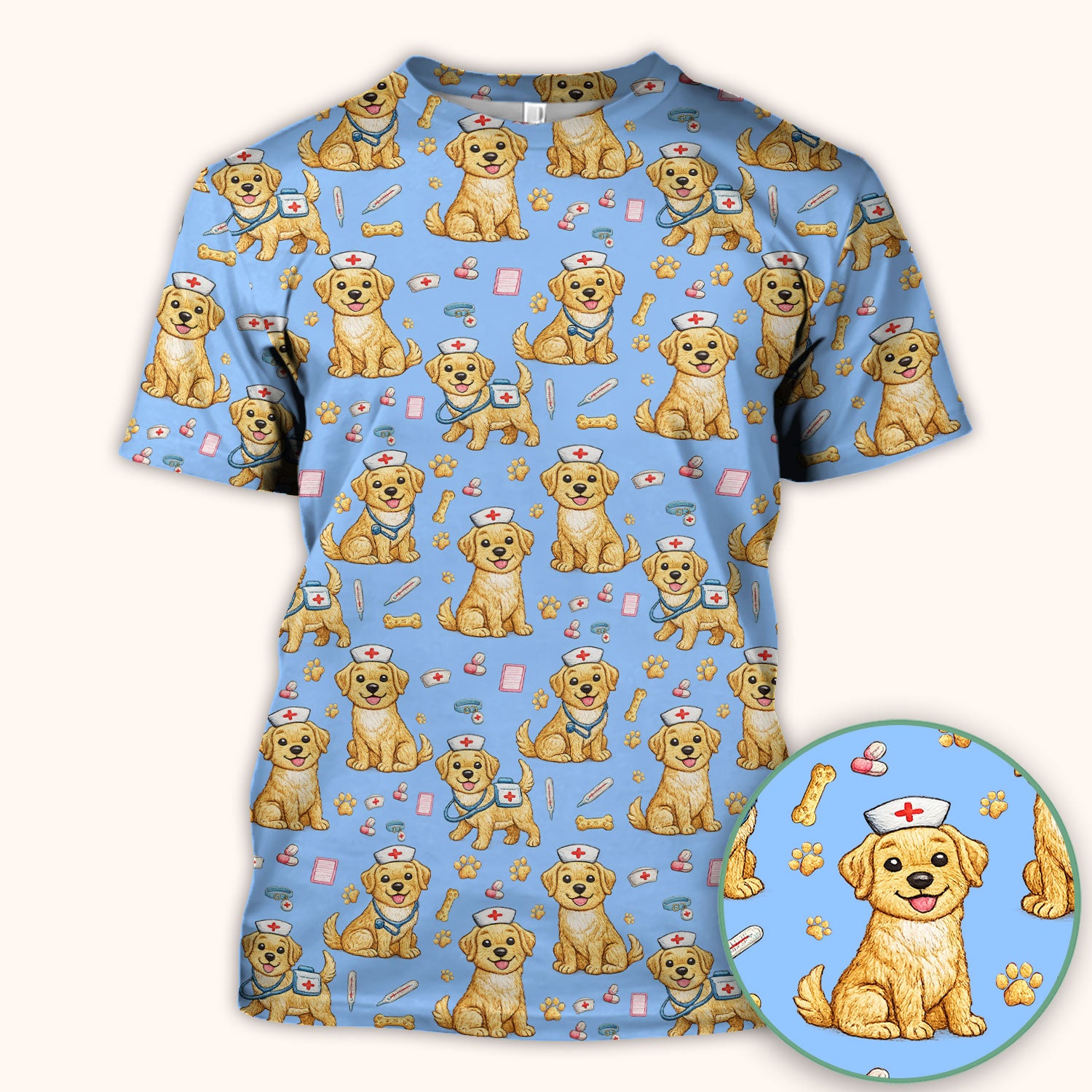 Cute Puppy Nurse Medical Print Scrub Top, Comfortable Scrubs for Nurses