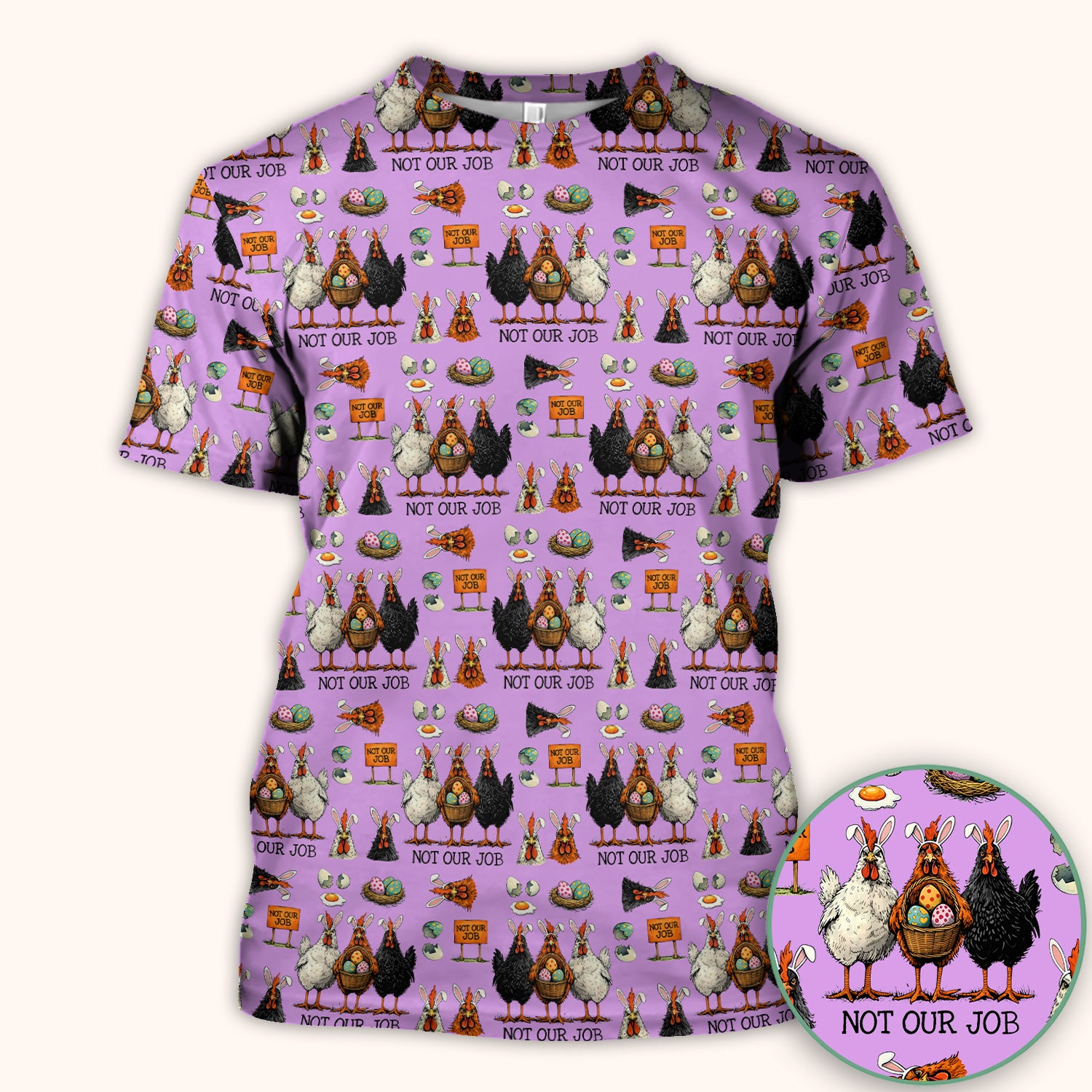 Funny Easter Chicken Humor Pattern Scrub Top, Comfortable Scrubs for Nurses