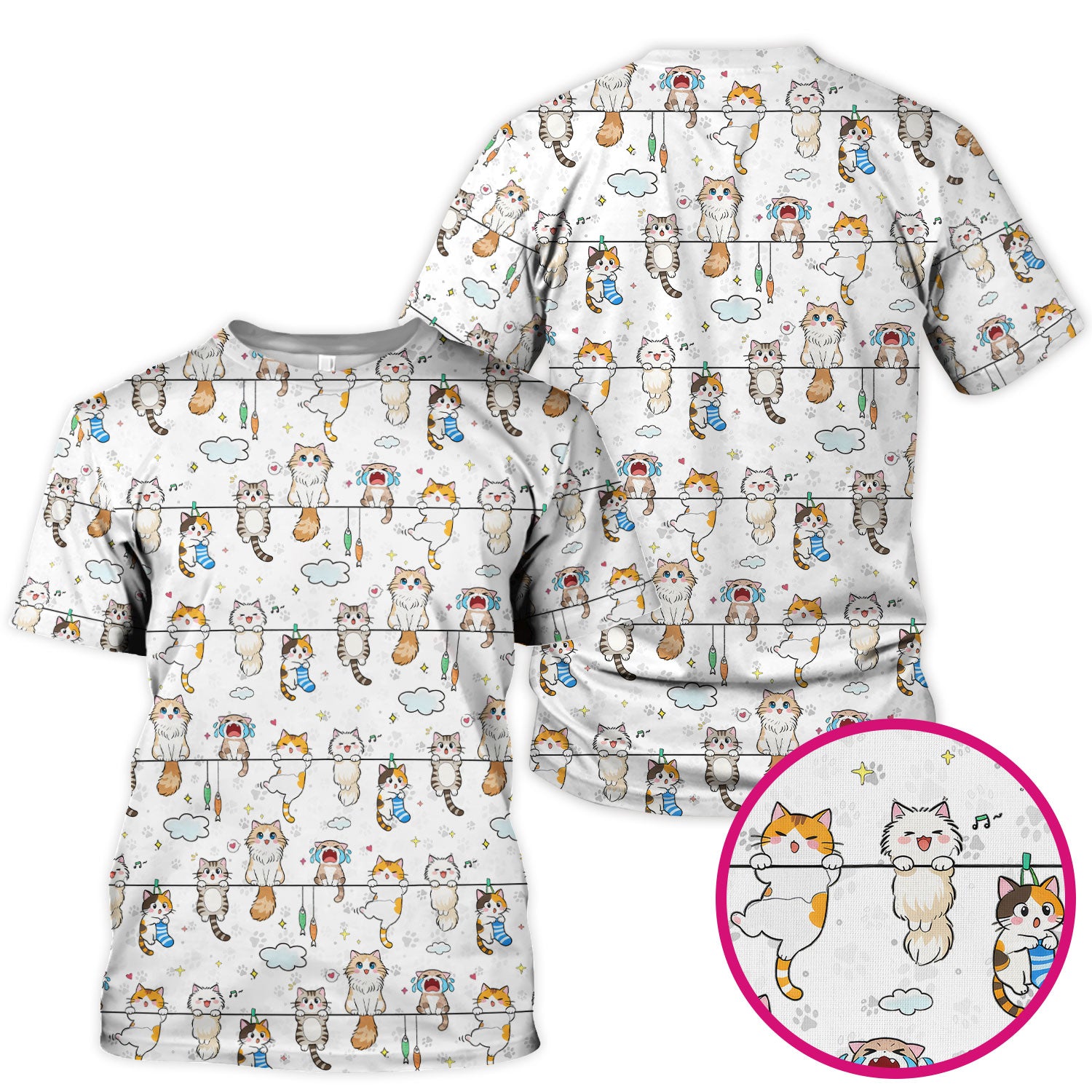 Funny Cats With Cute Expressions Pattern Scrubs Top, Comfortable Scrubs for Nurses