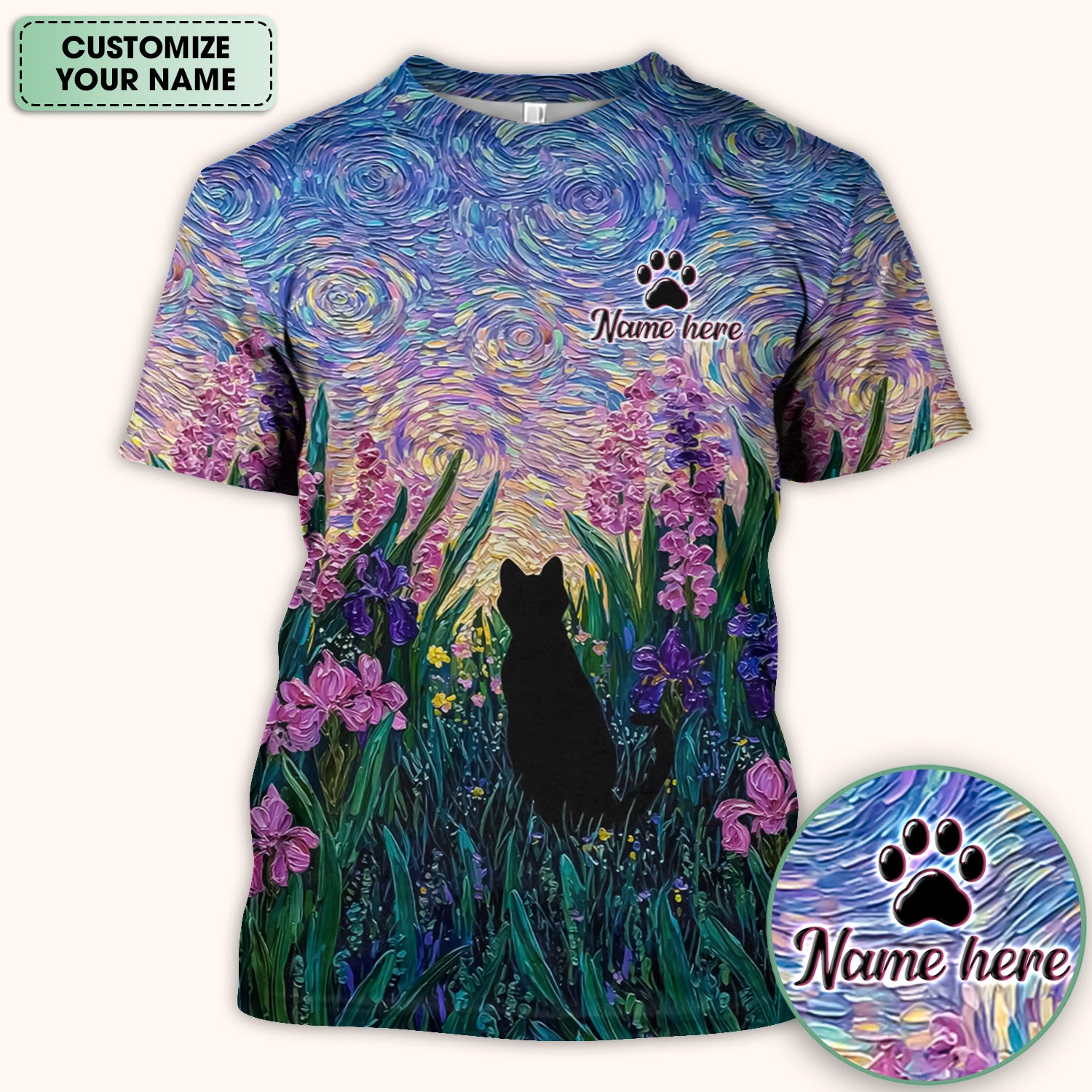 Cat Under Starry Sky Pattern Scrub Top, Comfortable Scrubs for Nurses