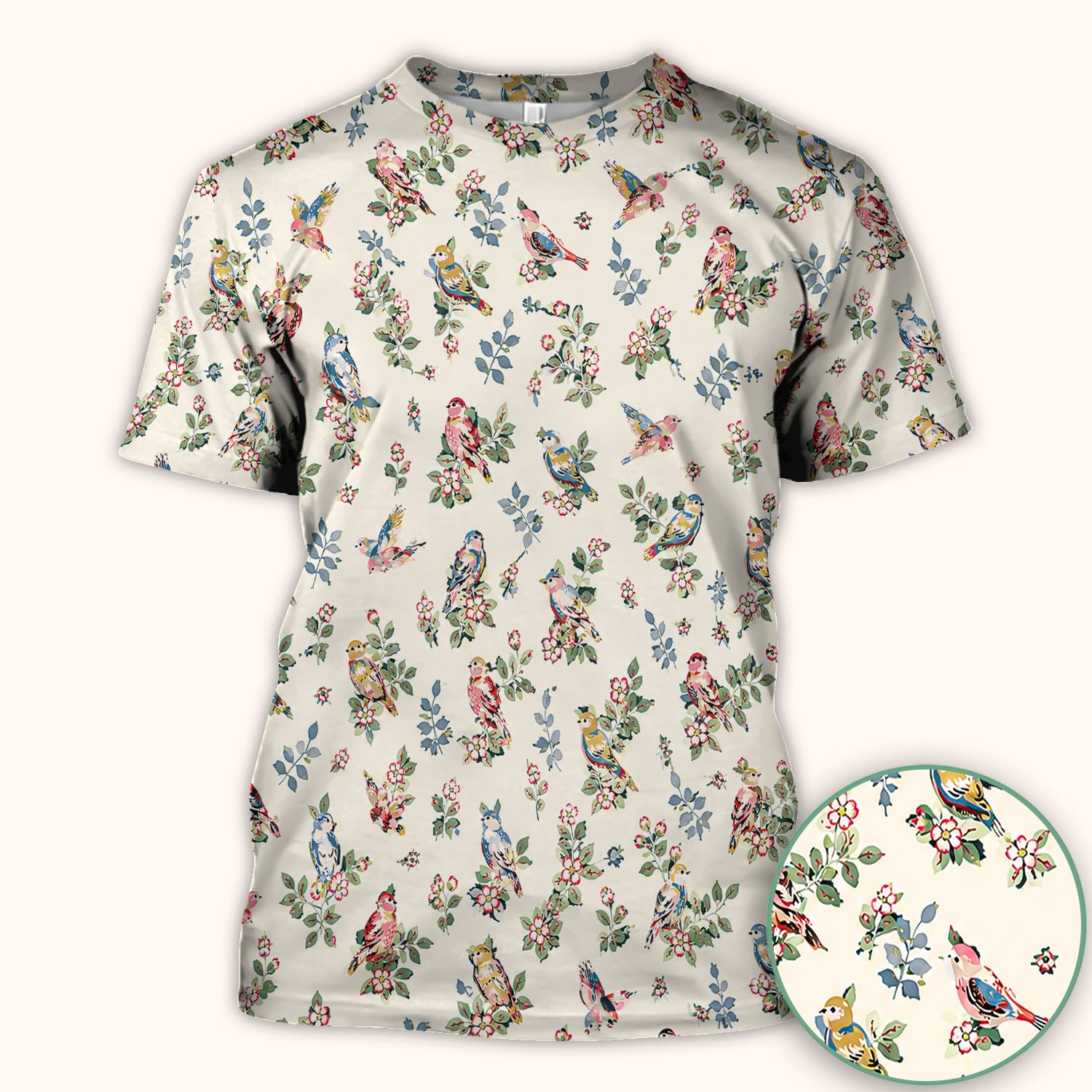 Cute Vintage Birds Blossom Pattern Scrub Top, Comfortable Scrubs for Nurses