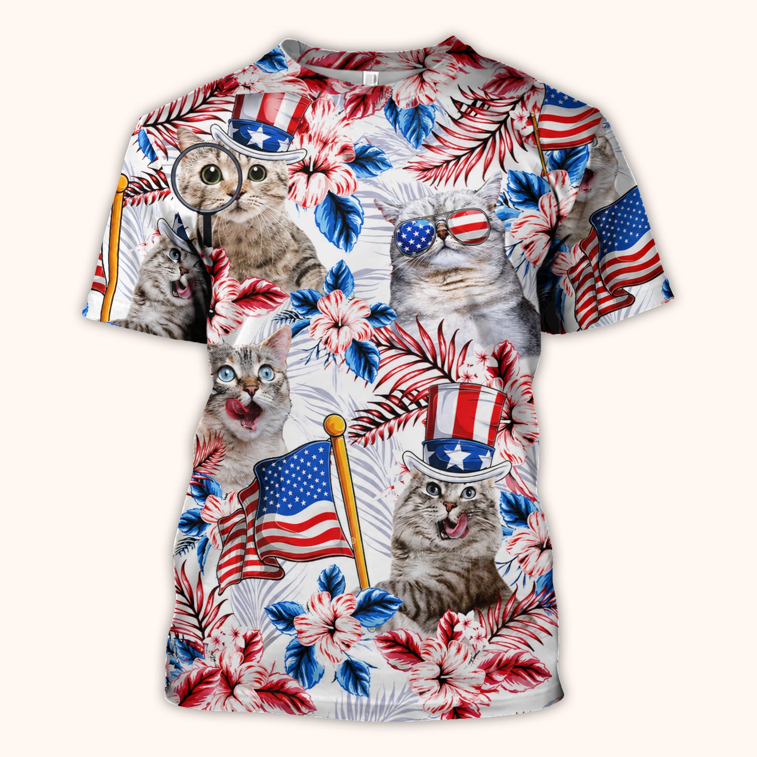 Patriotic Cat with USA Flag Scrub Top, Comfortable Scrubs for Nurses