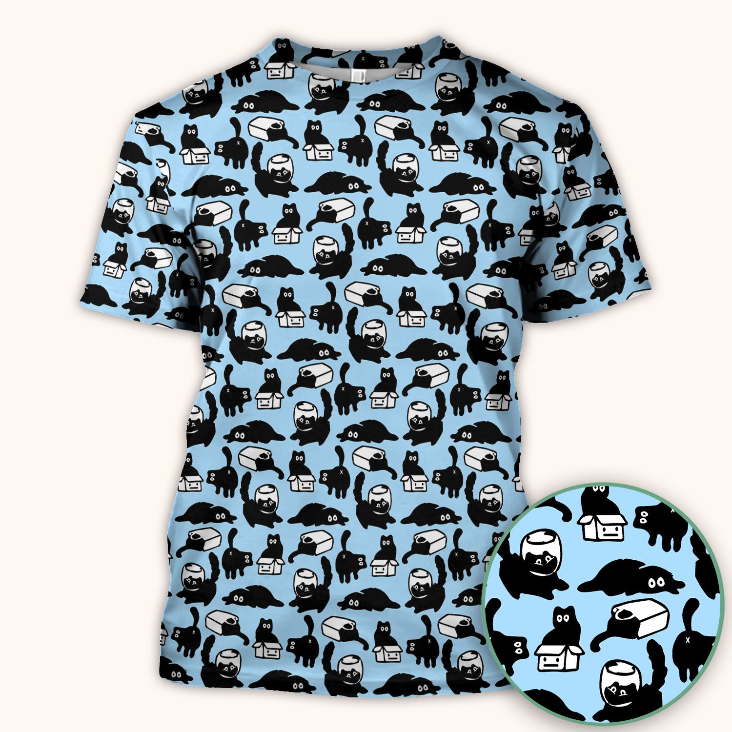 Dark Playful Cat Cartoon Pattern Scrub Top, Comfortable Scrubs for Nurses